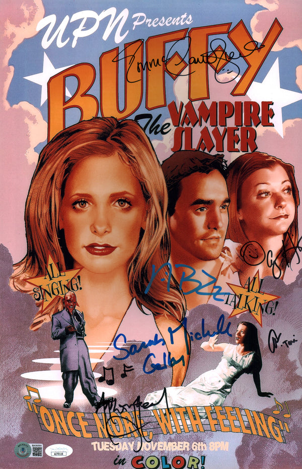 Buffy 11x17 Mini Poster Cast x6 Brendan Gellar Caulfield Hannigan Head Brendon  JSA Certified Autograph GalaxyCon