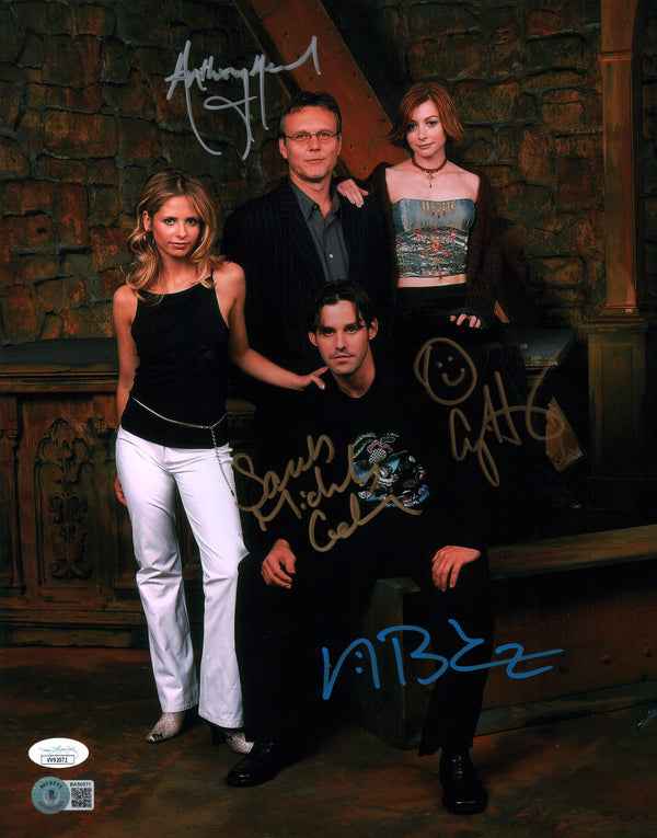 Buffy the Vampire Slayer 11x14 Mini Poster Cast x3 Signed Brendon Gellar Hannigan Head Beckett JSA Certified Autograph GalaxyCon