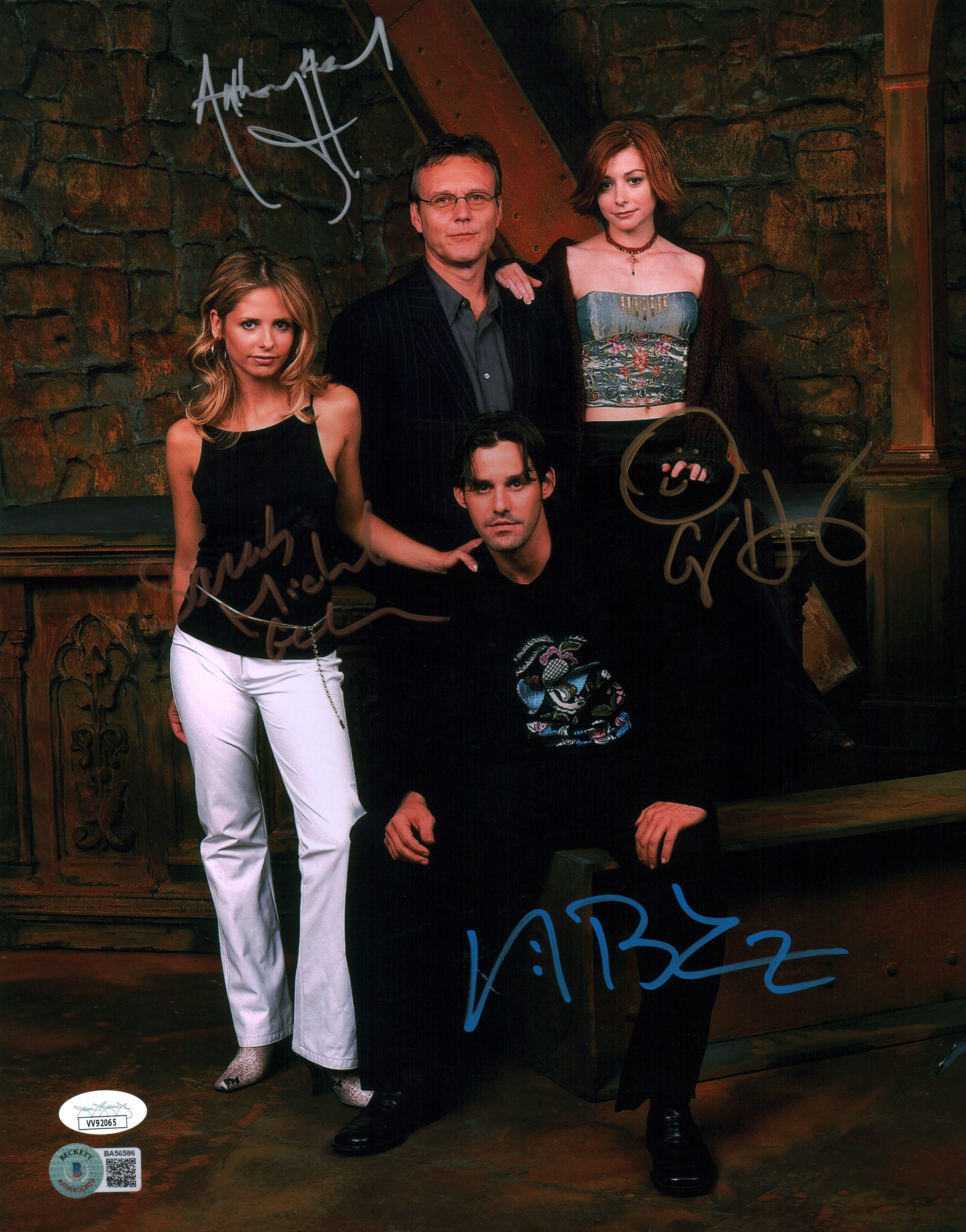 Buffy the Vampire Slayer 11x14 Mini Poster Cast x4 Signed Brendon Gellar Hannigan Head Beckett JSA Certified Autograph