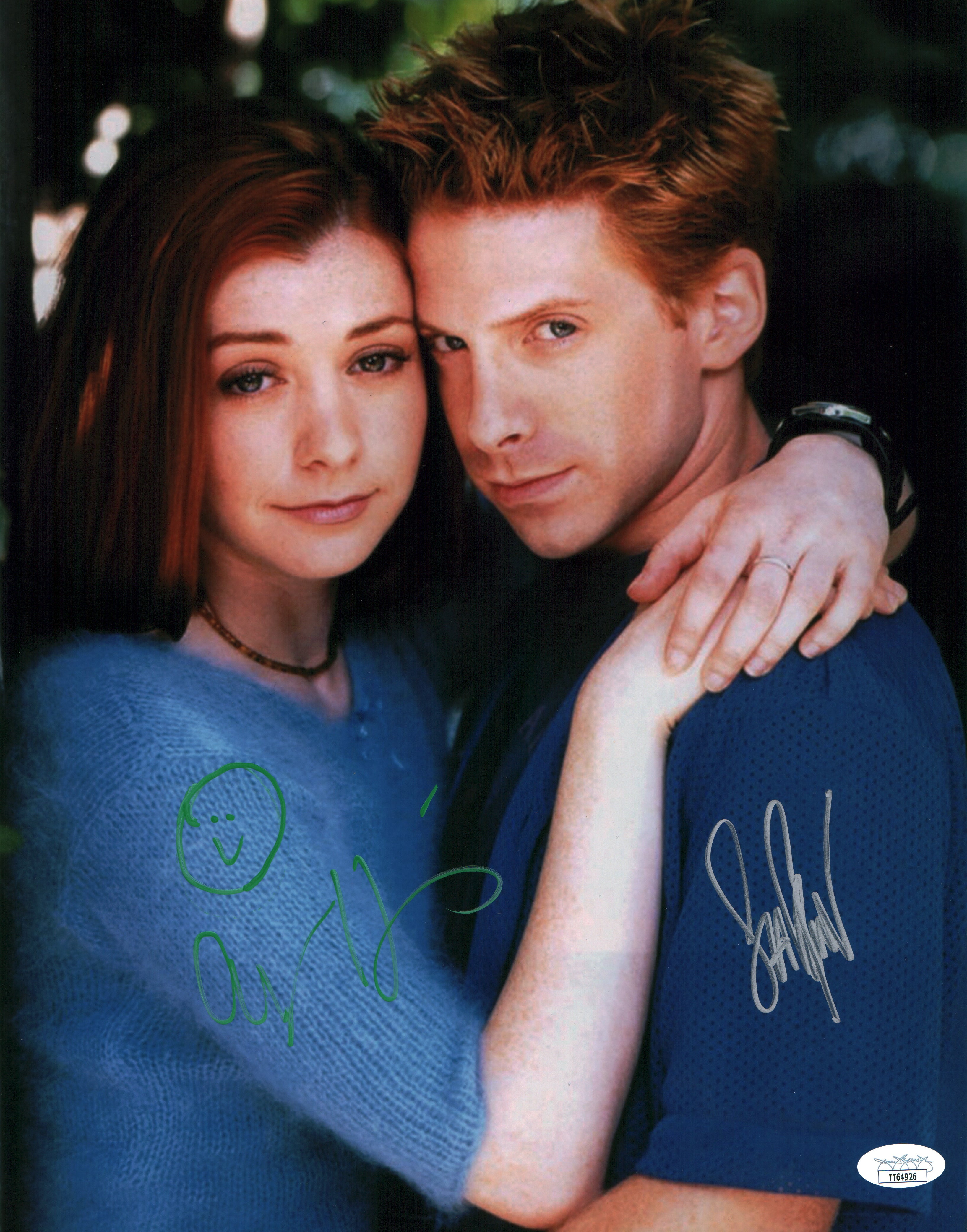 Buffy the Vampire Slayer 11x14 Mini Poster Cast x2 Signed Hannigan Green JSA Certified Autograph