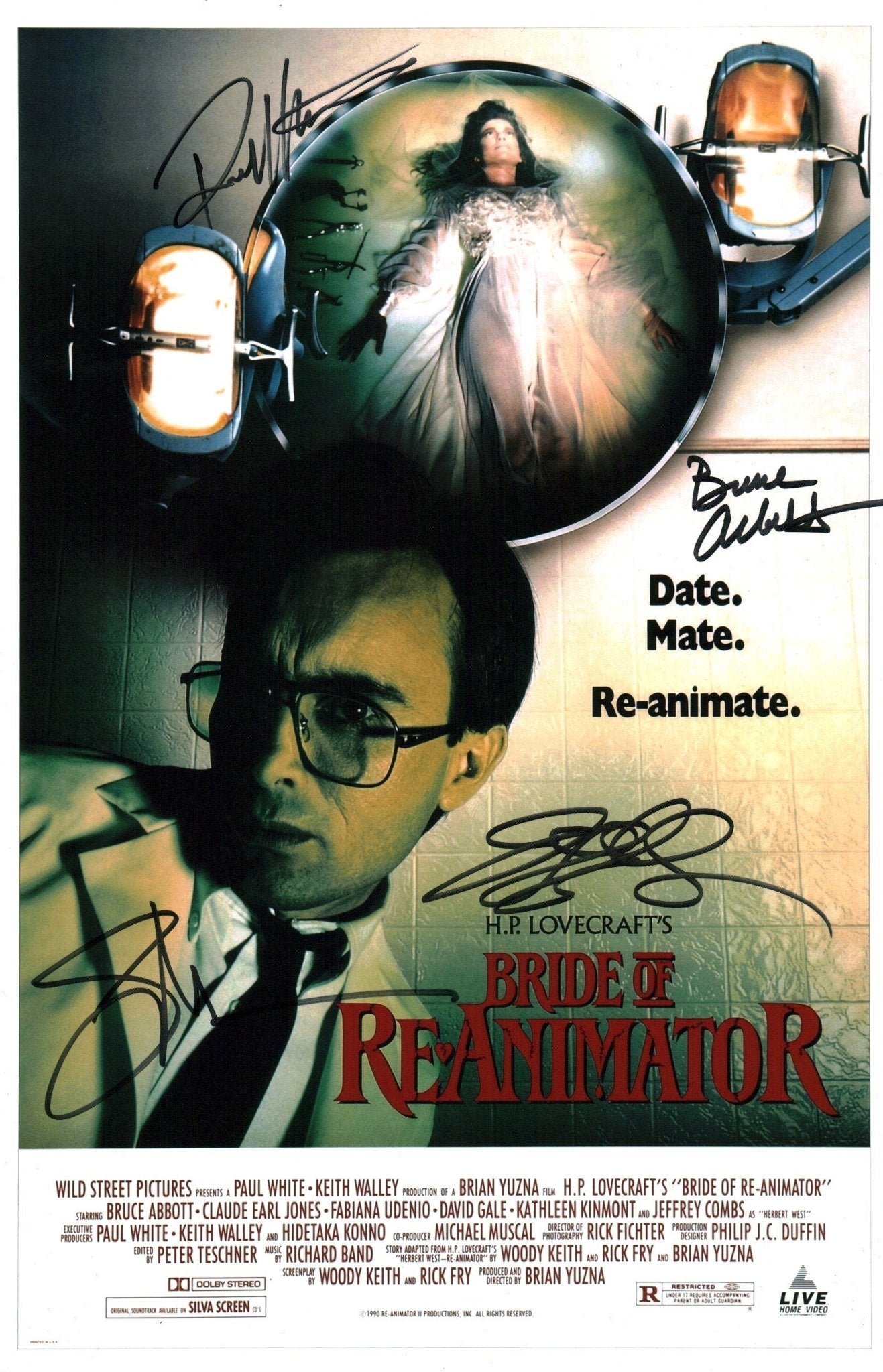 Bride of Re-Animator 11x17 Signed Combs, Abbott, Kurtzman, Nicotero Photo Poster JSA Certified Autograph