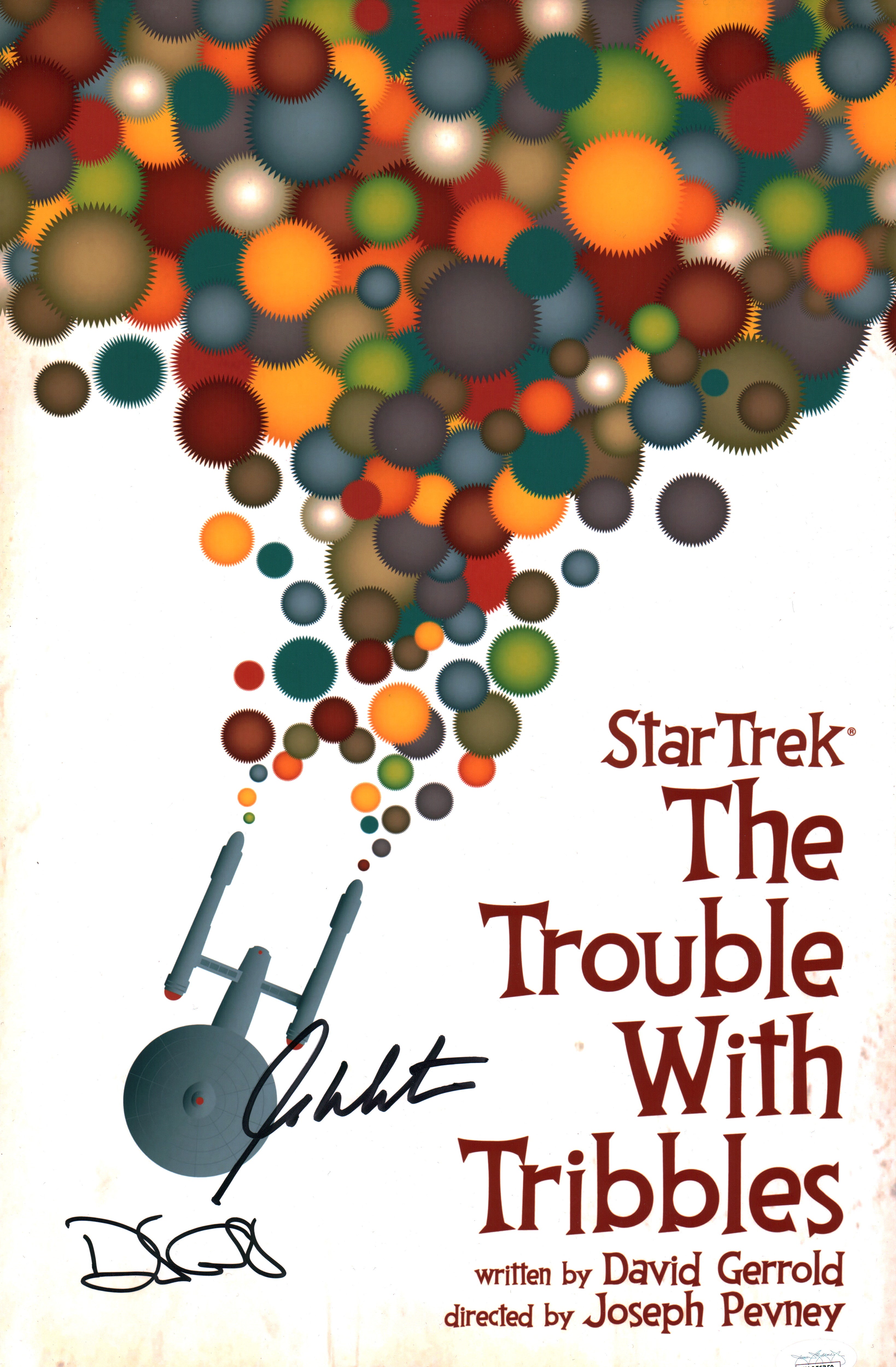 Star Trek: The Trouble With Tribbles 11x17 Mini Poster Signed x2 Gerrold Shatner JSA Certified Autograph