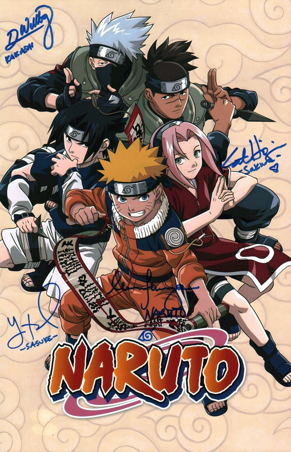 Naruto 11x17 Signed Photo Poster Cast x4 Higgins Wittenberg Lowenthal JSA Certified Autograph