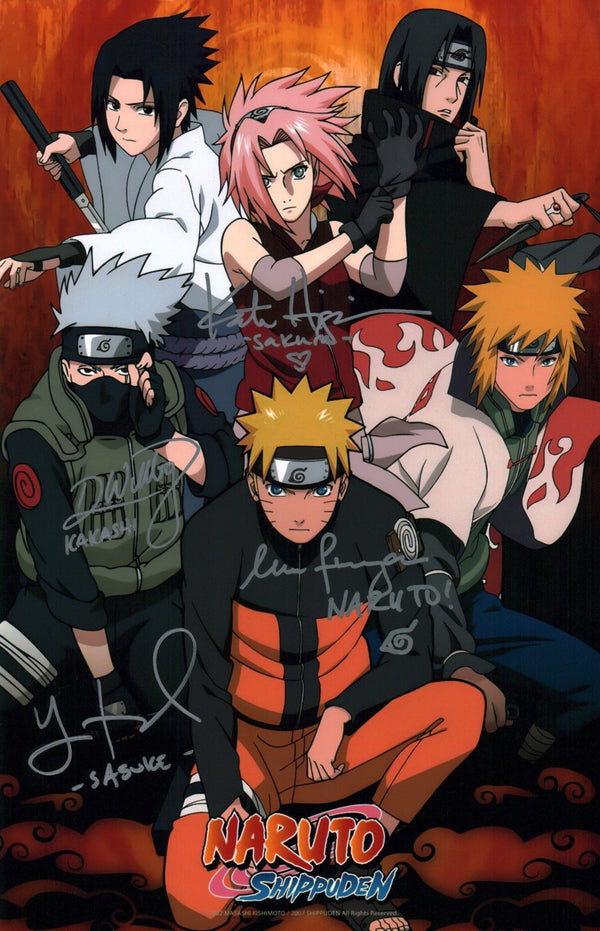Naruto 11x17 Signed Photo Poster Cast x4 Higgins Wittenberg Lowenthal JSA Certified Autograph