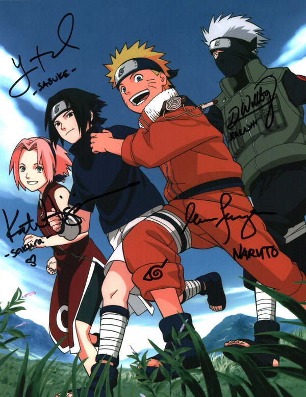 Naruto 11x14 Signed Photo Poster Cast x4 Higgins Wittenberg Lowenthal JSA Certified Autograph