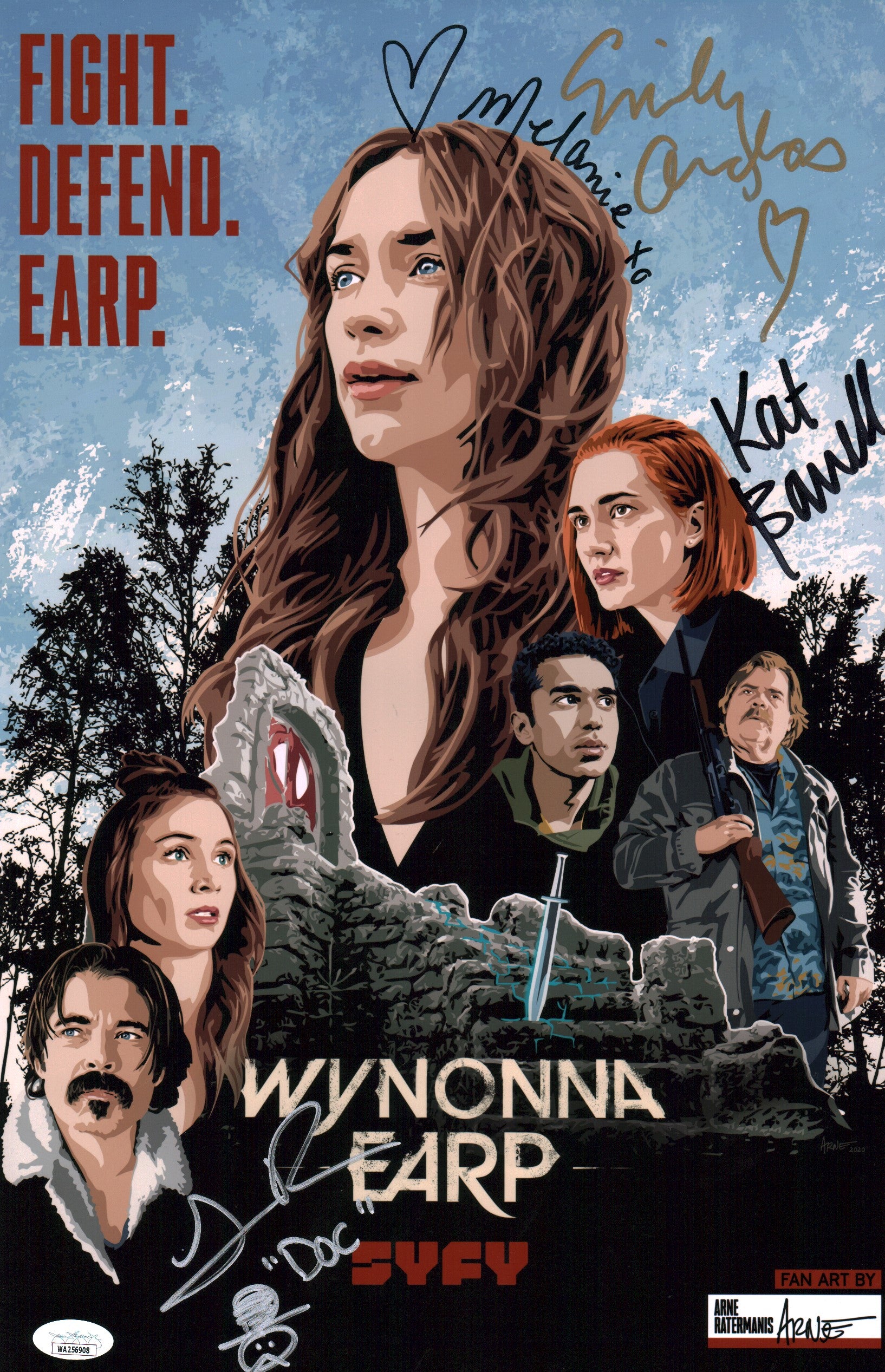Wynonna Earp 11x17 Cast Photo Poster Signed Andras Barrell JSA Autograph