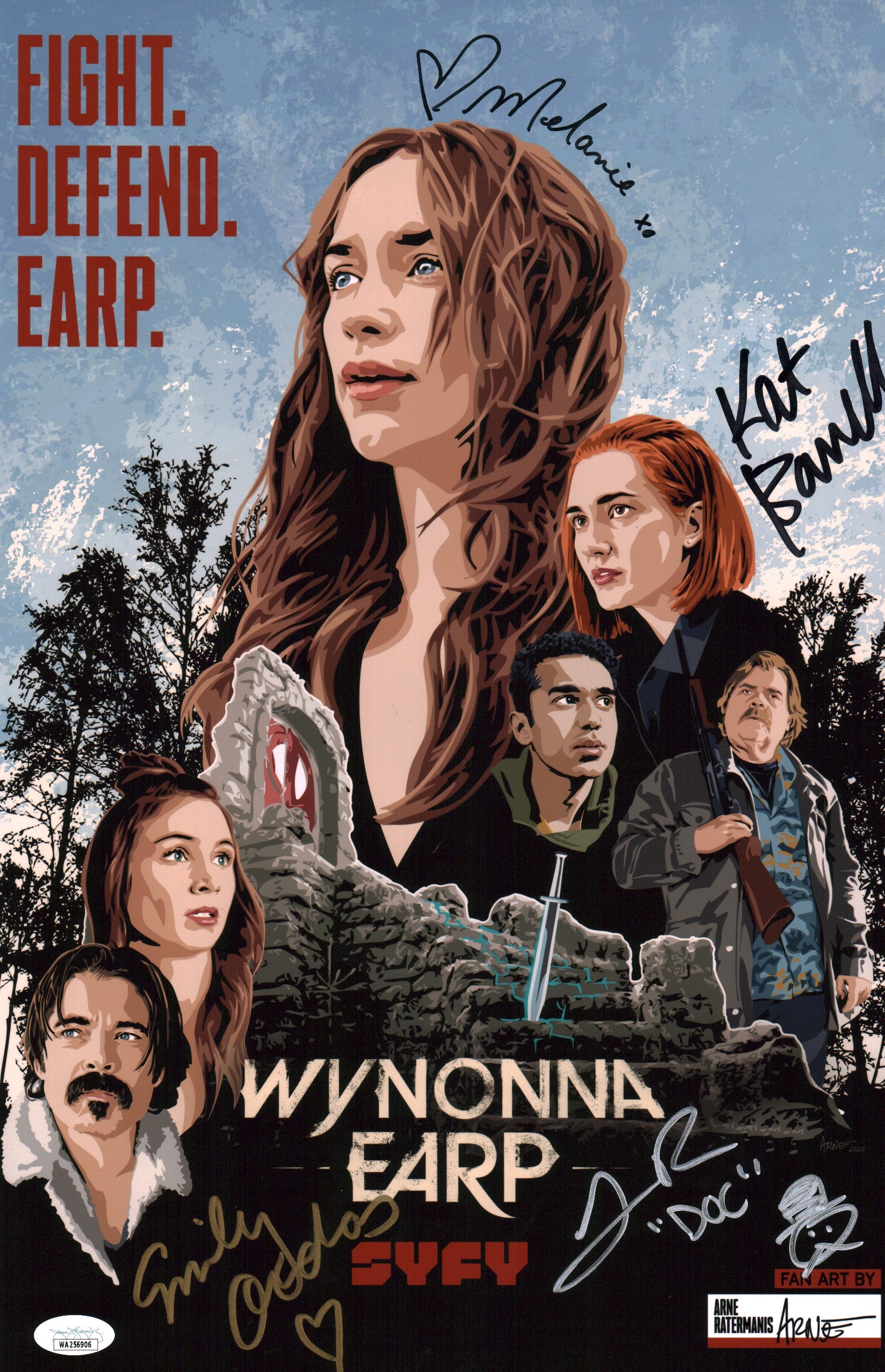 Wynonna Earp 11x17 Cast Photo Poster Signed Andras Barrell JSA Autograph
