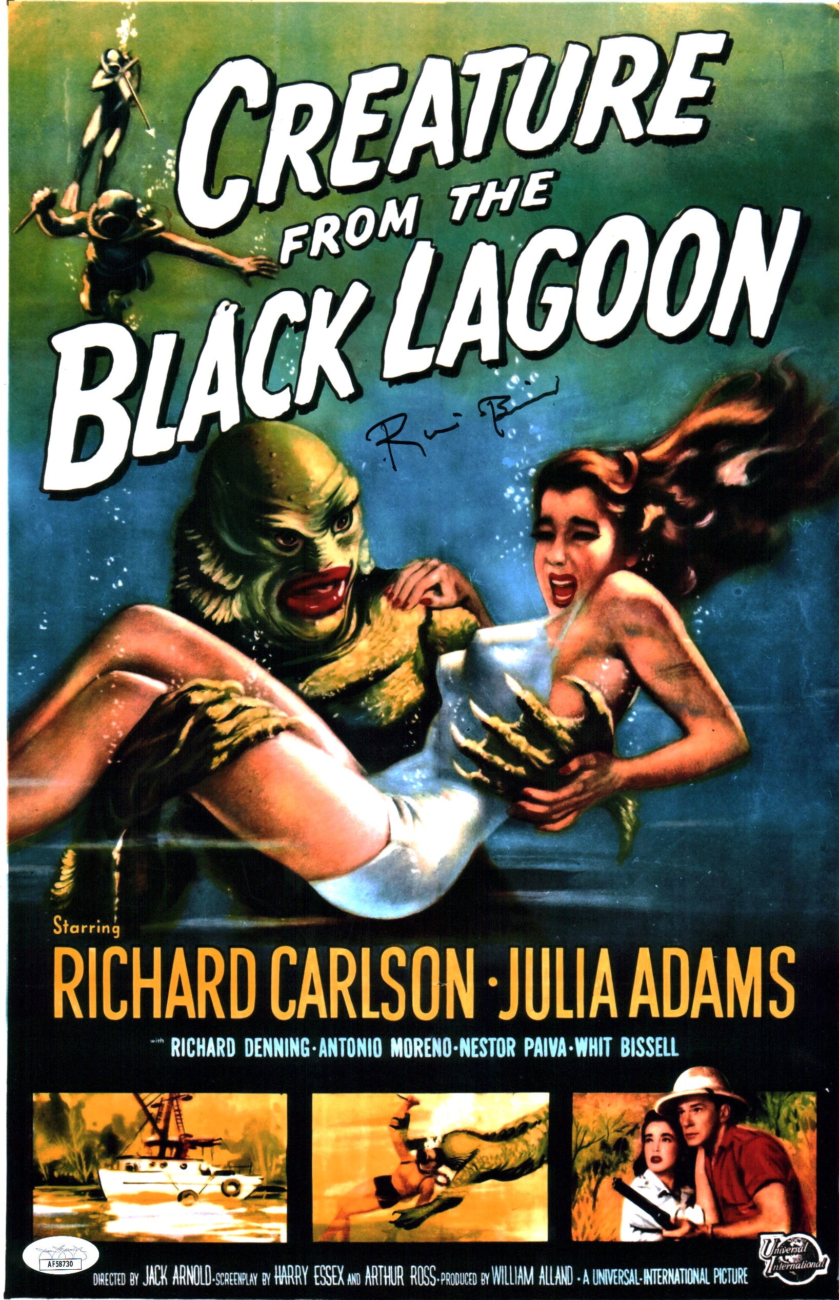 Ricou Browning Creature From The Black Lagoon 11x17 Signed Photo Poster JSA Certified Autograph