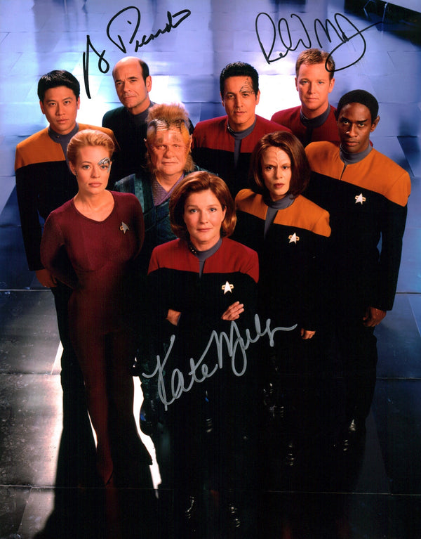 Star Trek: Voyager 11x14 Signed Photo Poster Kate Mulgrew, Robert Picardo Robert Duncan McNeill JSA Certified Autograph