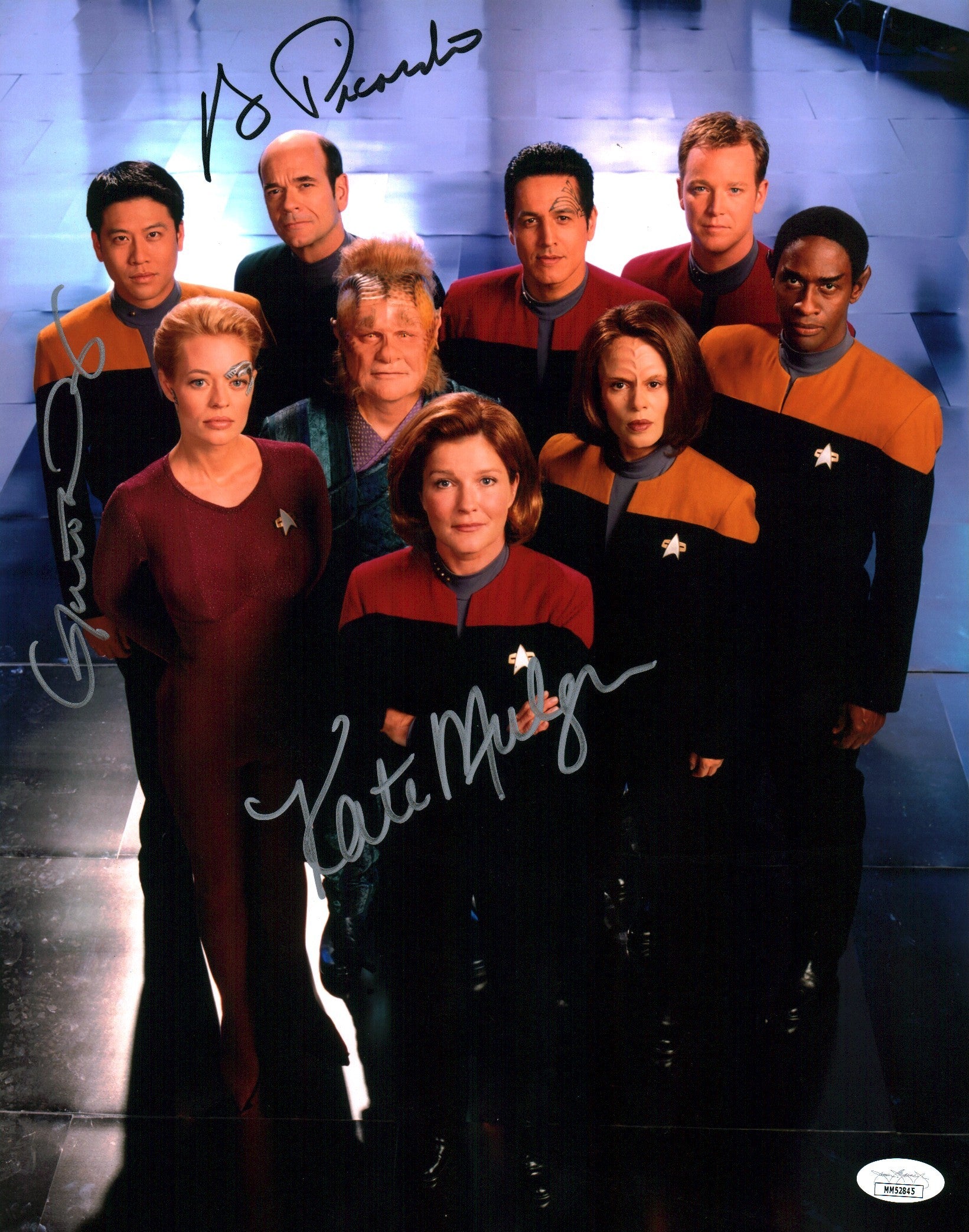 Star Trek: Voyager 11x14 Signed Photo Poster Kate Mulgrew, Robert Picardo, Garrett Wang JSA Certified Autograph
