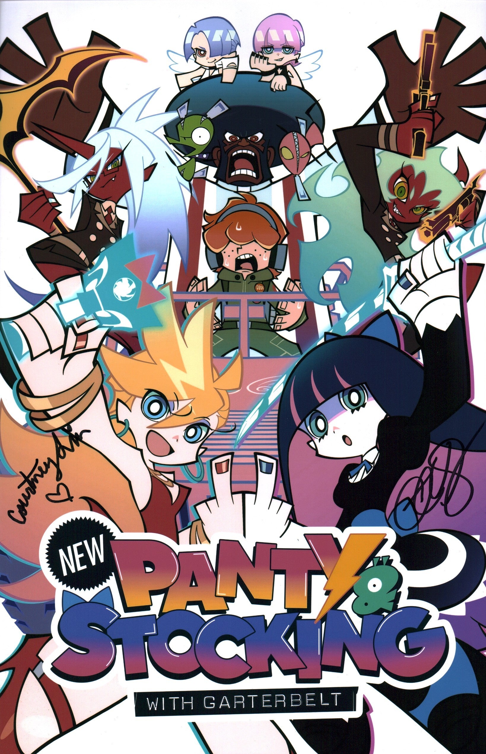 Panty & Stocking with Garterbelt 11x17 Photo Cast x2  Courtney Lin, Cristina Vee Signed JSA Certified Autograph