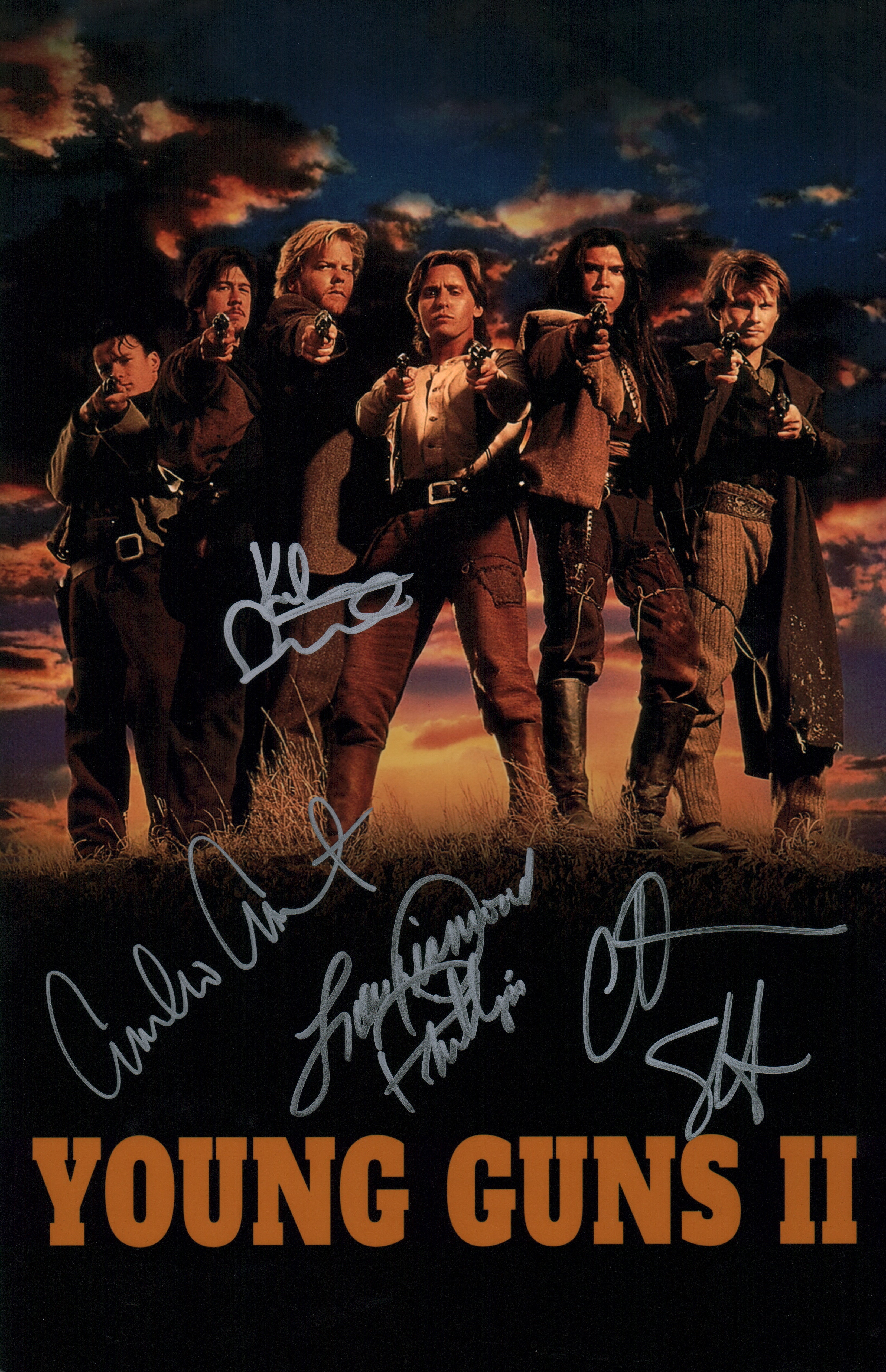 Young Guns ll 11x17 Photo Poster Cast x4 Signed Estevez, Sutherland, Phillps, Slater JSA Certified Autograph