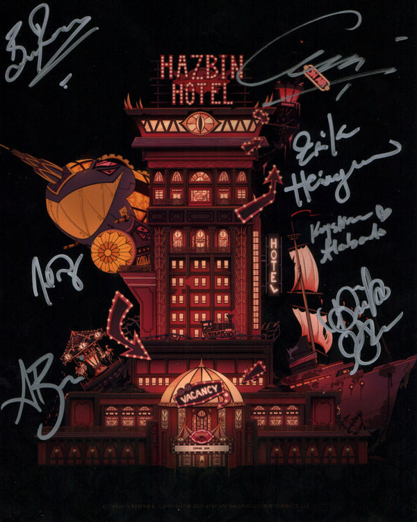 Hazbin Hotel 8x10 Cast x7 Signed Photo Brightman, Glenn, Henningsen, Roman, Talai, Alabado, Perez JSA Certified Autograph