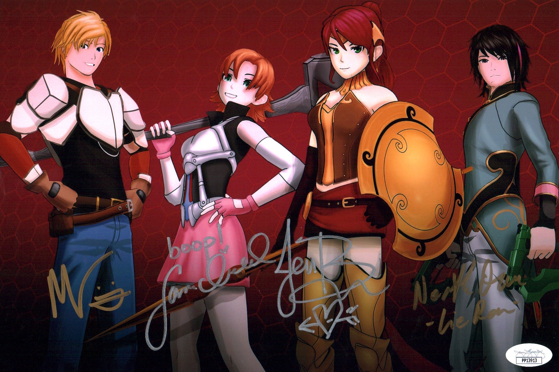 RWBY 8x12 Cast x4 Brown, Oum, Ireland, Luna Signed Photo JSA Certified Autograph