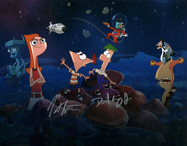 Phineas and Ferb The Movie 11x14 Photo Poster Cast x2 Signed Errigo Martella JSA Certified Autograph