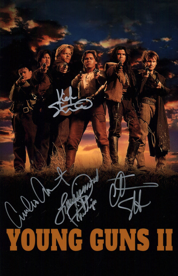 Young Guns ll 11x17 Photo Poster Cast x4 Signed Estevez, Sutherland, Phillps, Slater JSA Certified Autograph