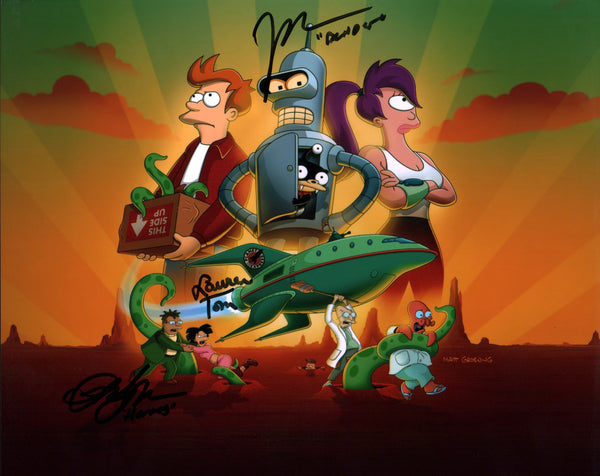 Futurama 8x10 Photo Poster Cast x3 Signed Lamarr, DiMaggio, Tom JSA Certified Autograph