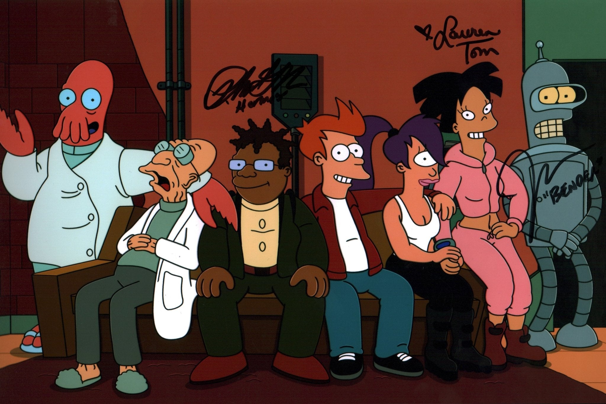 Futurama 8x12 Photo Poster Cast x3 Signed Lamarr, DiMaggio, Tom JSA Certified Autograph