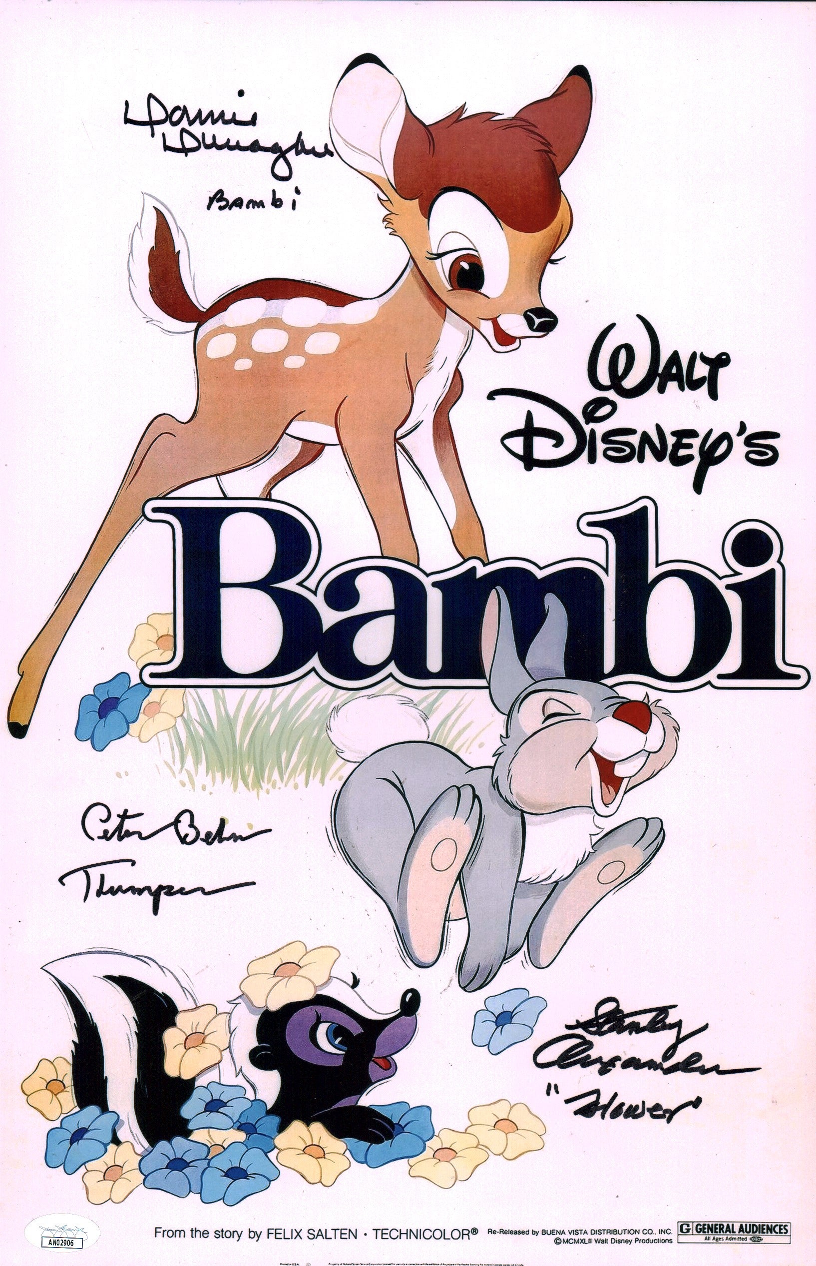 Bambi 11x17 Cast Photo Poster Signed x3 Signed Behn, Dunagan, Alexander JSA Certified Autograph