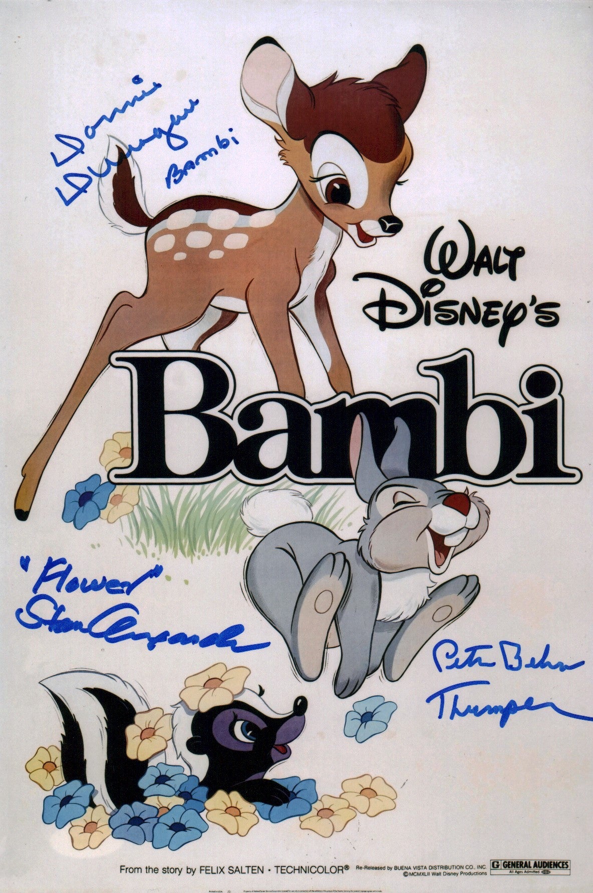 Bambi 8x12 Cast Photo Signed x3 Signed Behn Dunagan Alexander JSA Certified Autograph
