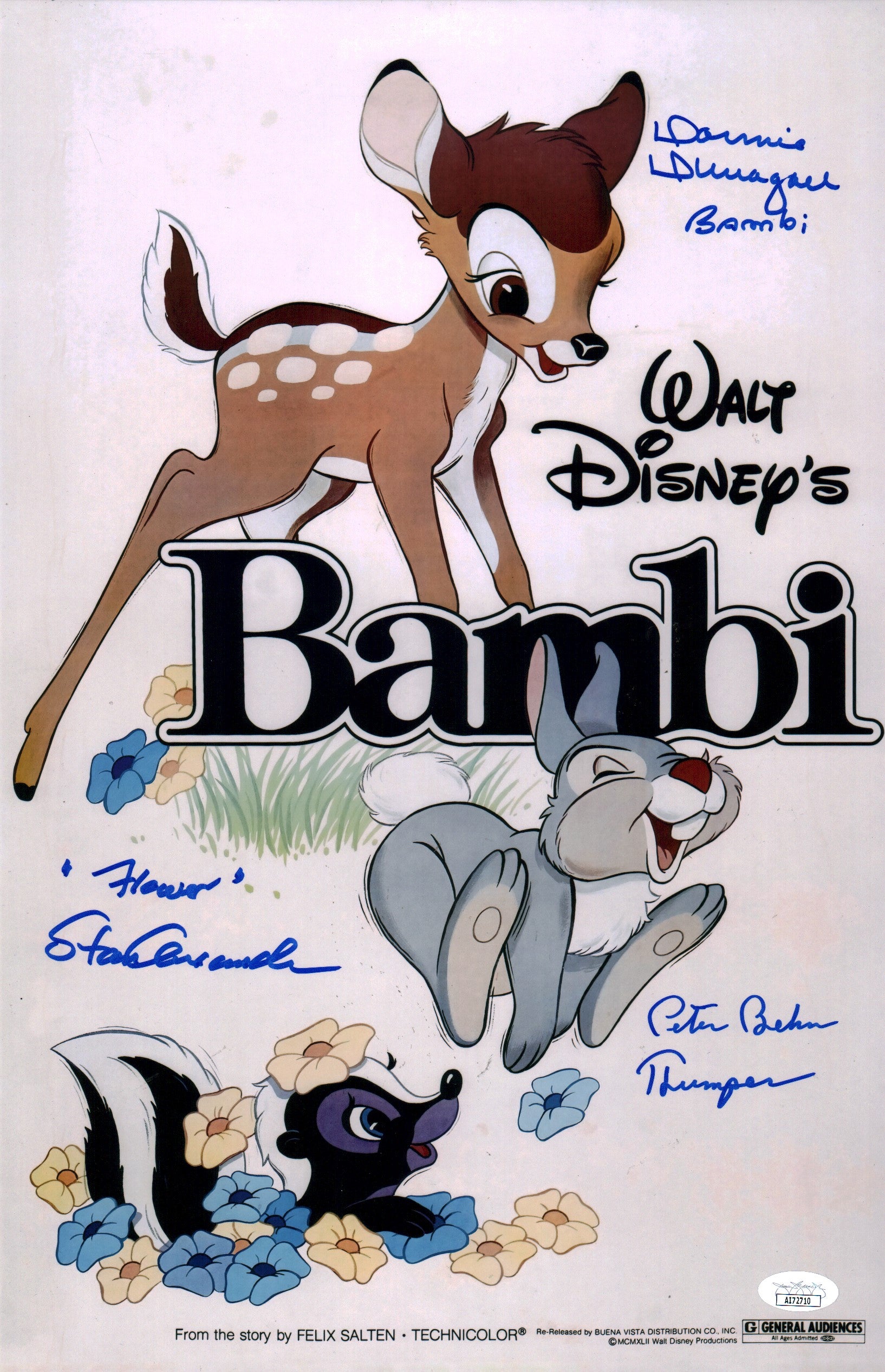 Bambi 11x17 Cast Photo Poster Signed x3 Signed Behn, Dunagan, Alexander JSA Certified Autograph