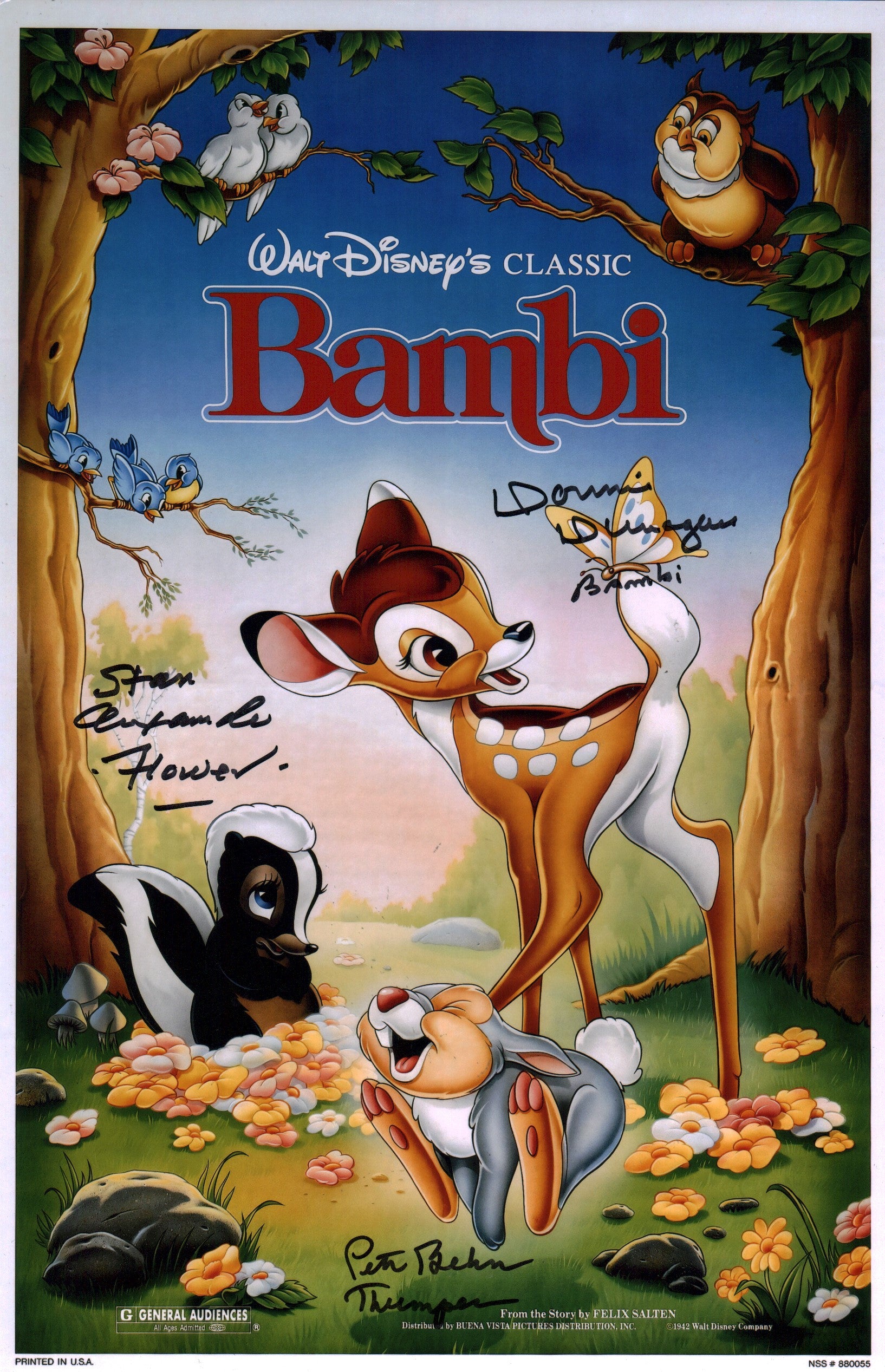 Bambi 11x17 Cast Photo Poster Signed x3 Signed Behn Dunagan Alexander JSA Certified Autograph