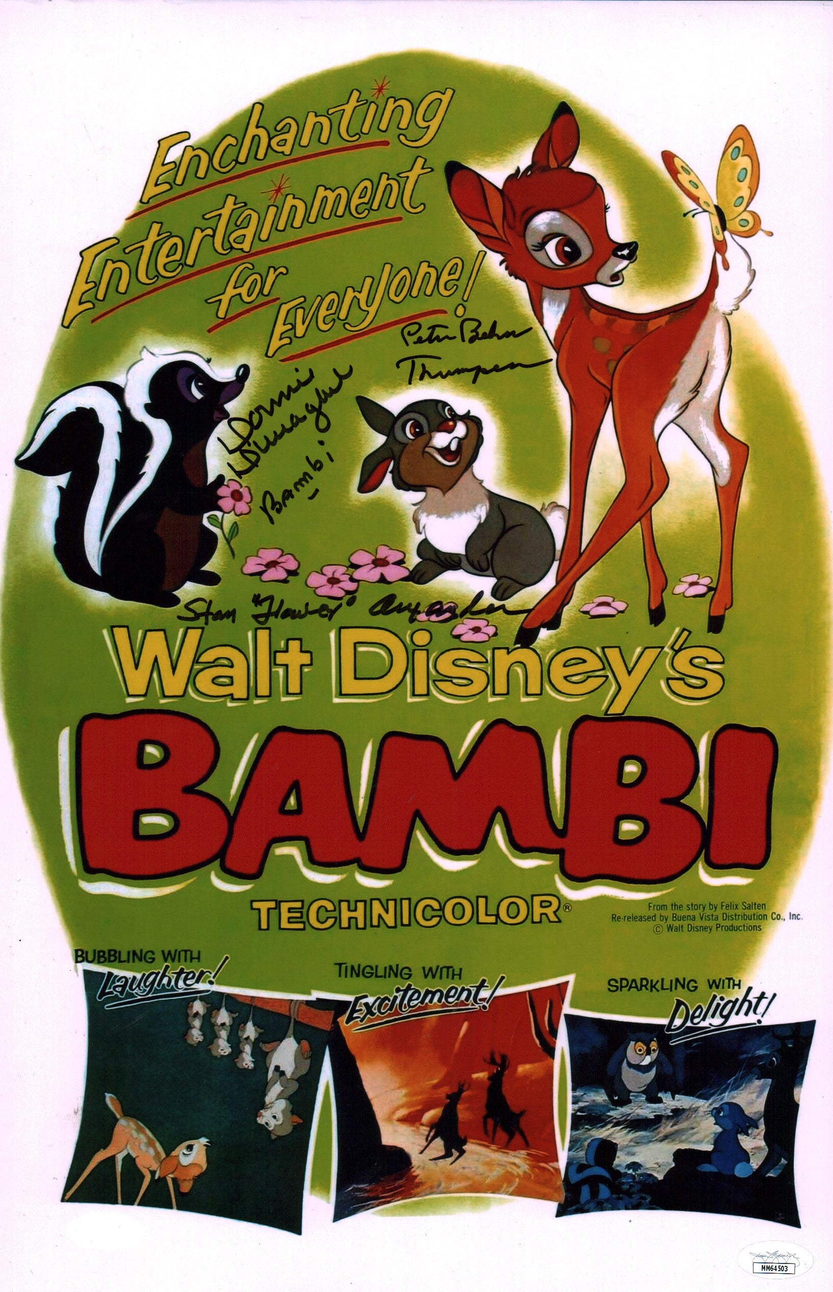 Bambi 11x17 Cast Photo Poster Signed x3 Signed Behn, Dunagan, Alexander JSA Certified Autograph