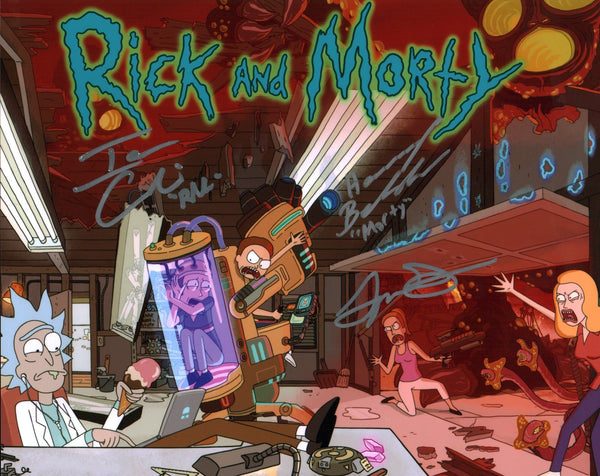 Rick and Morty 8x10 Photo Signed Grammer, Cardoni, Belden JSA Certified Autograph