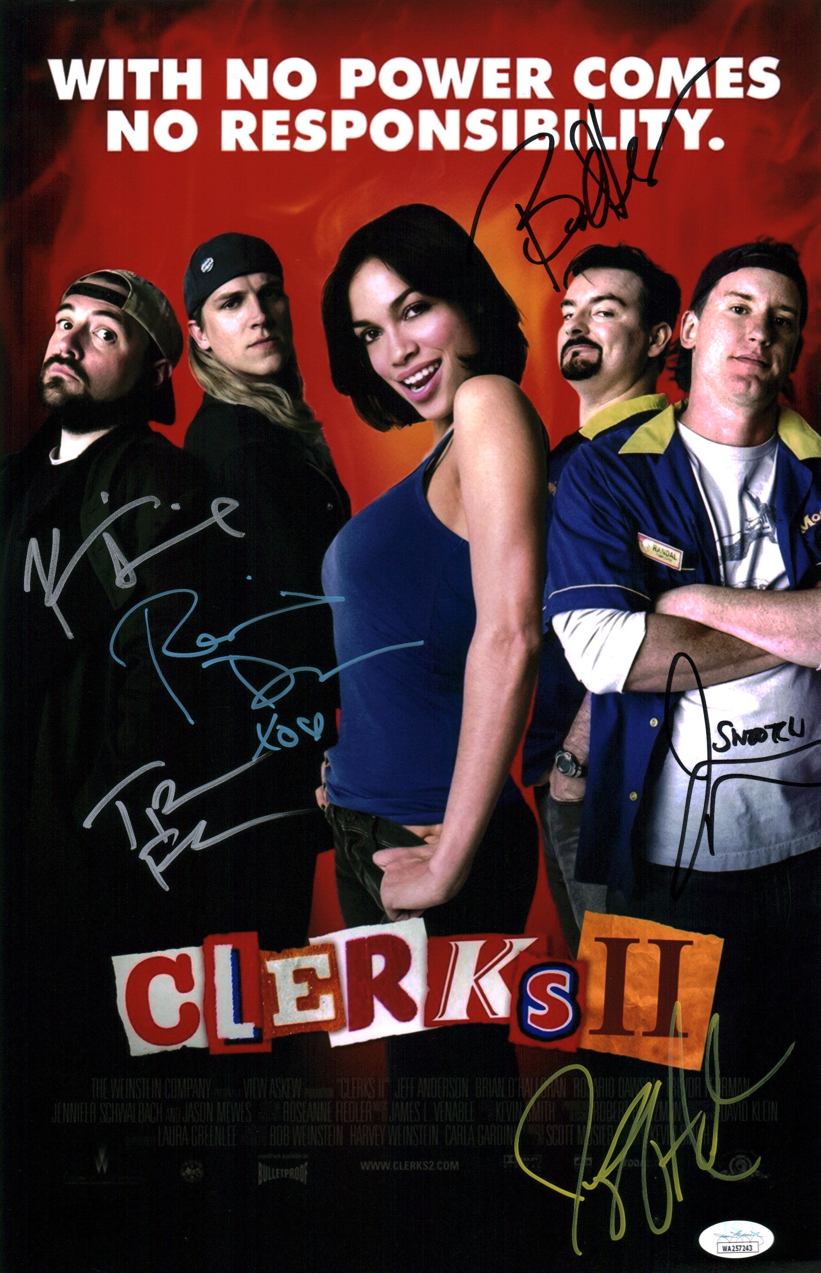 Clerks II 11x17 Photo Poster Cast x6 Signed Autograph Anderson, Dawson, Mewes, O'Halloran, Smith, Fehrman JSA Certified Autograph