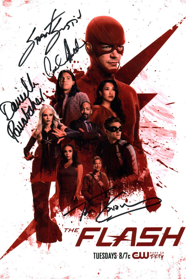 The Flash Cast 8x12 Photo Grant Gustin, Danielle Panabaker, Carlos Valdes JSA Certified Autograph