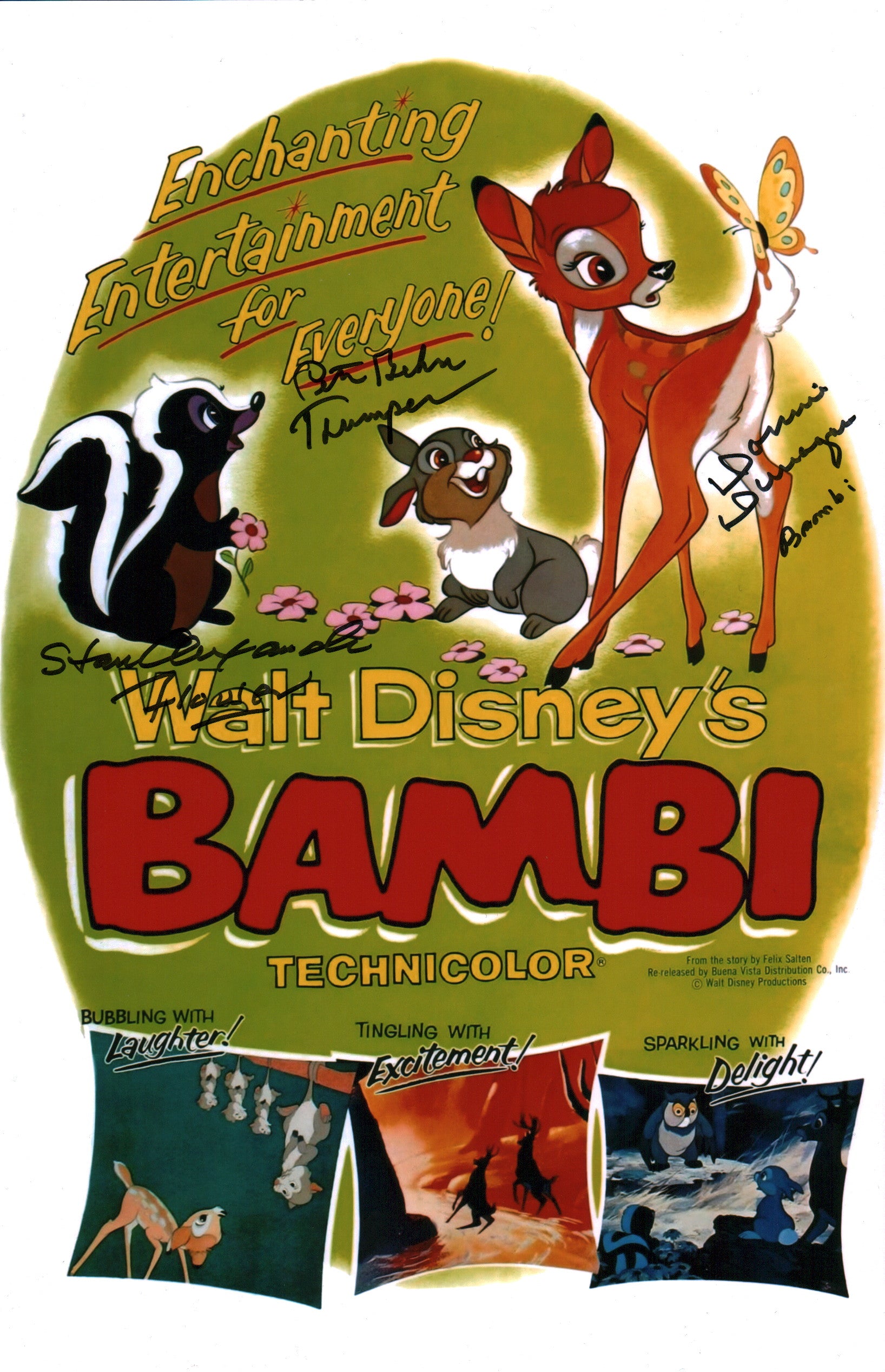 Bambi 11x17 Cast Photo Poster Signed x3 Signed Behn, Dunagan, Alexander JSA Certified Autograph