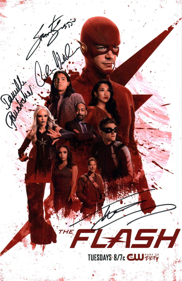 The Flash Cast 11x17 Photo Grant Gustin, Danielle Panabaker, Carlos Valdes JSA Certified Autograph