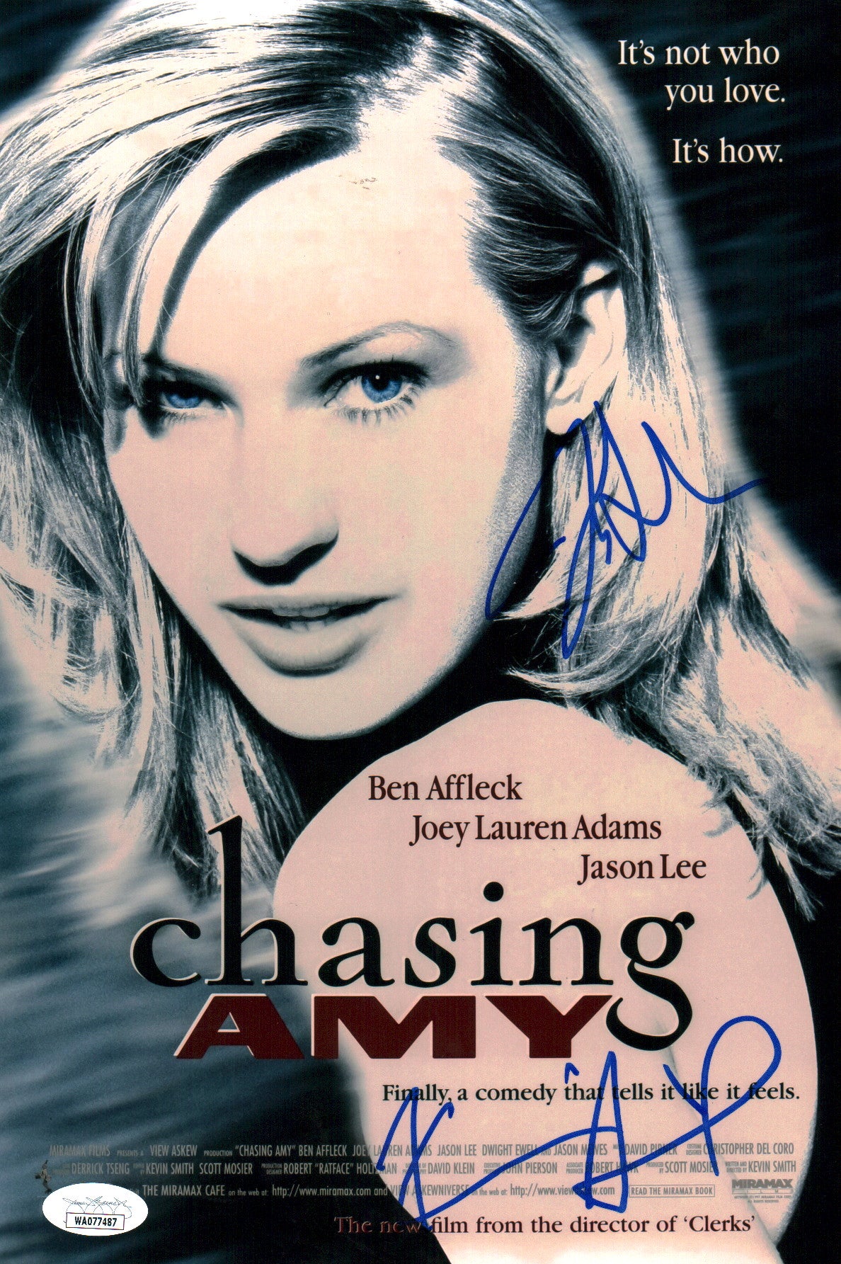 Chasing Amy 8x12 Photo Cast x2 Signed Joey Lauren Adams, Kevin Smith JSA Certified Autograph