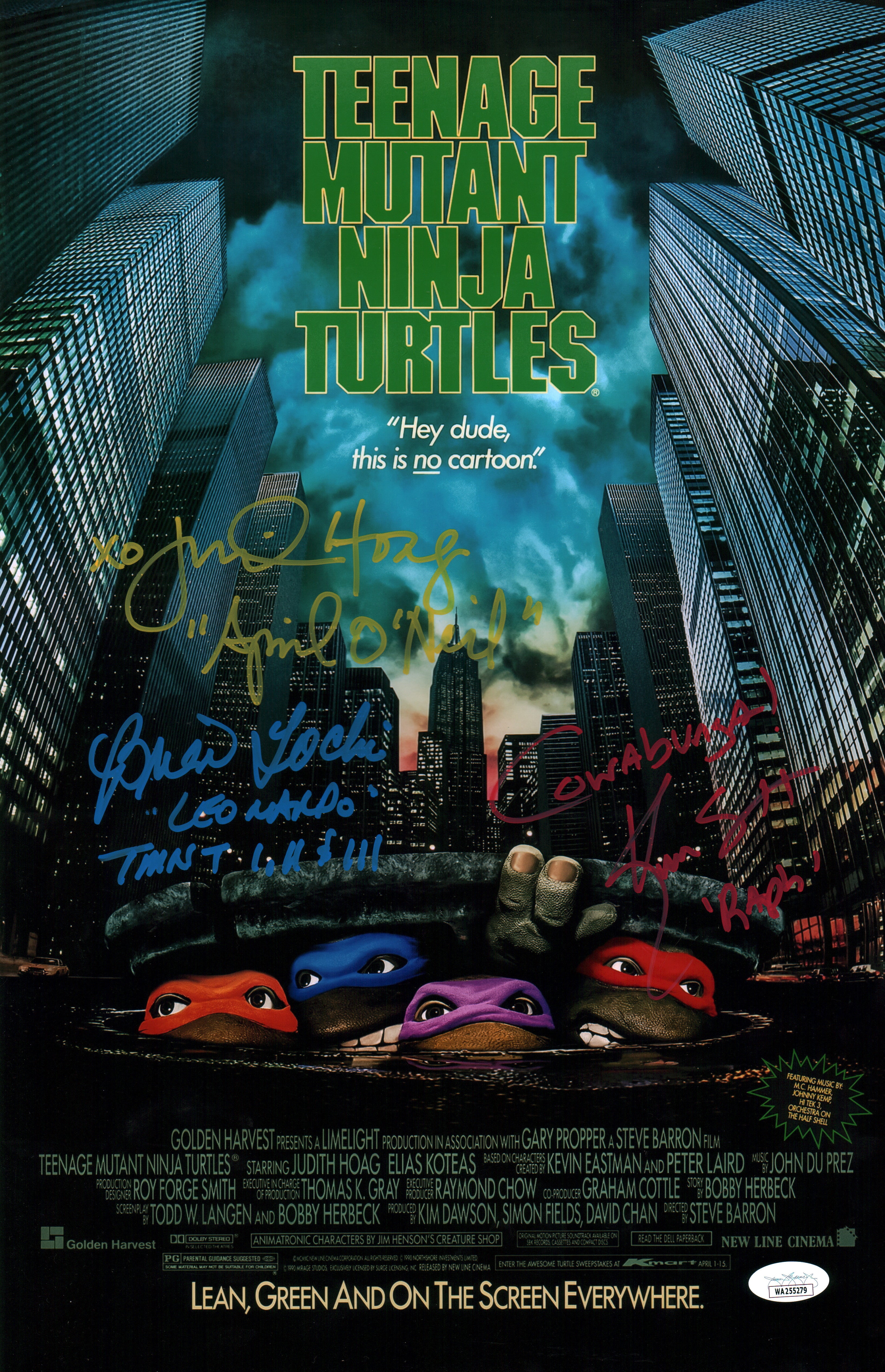 Teenage Mutant Ninja Turtles 11x17 Photo Poster Cast x3 Signed Hoag, Scott, Tochi JSA Certified Autograph