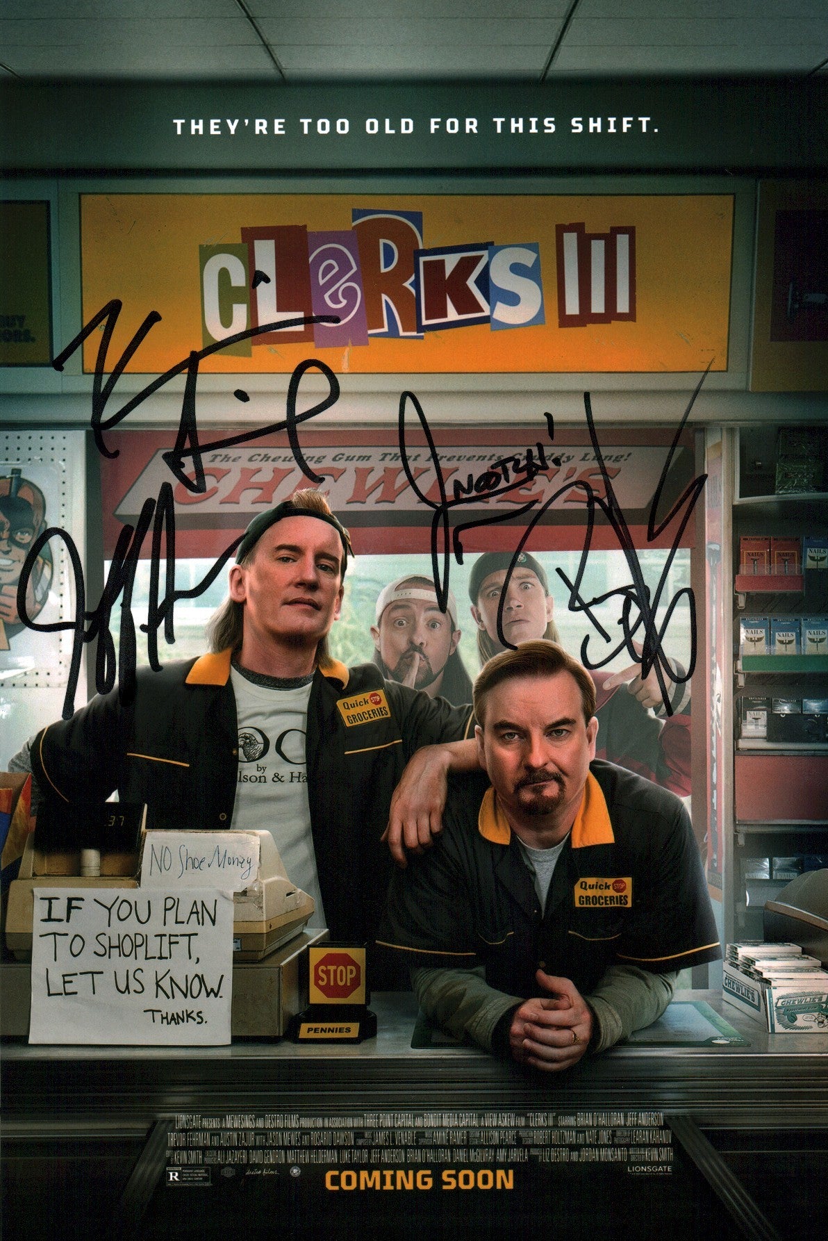 Clerks 8x12 Signed Photo Cast x4 Anderson, O'Halloran, Mewes, Smith JSA Certified Autograph