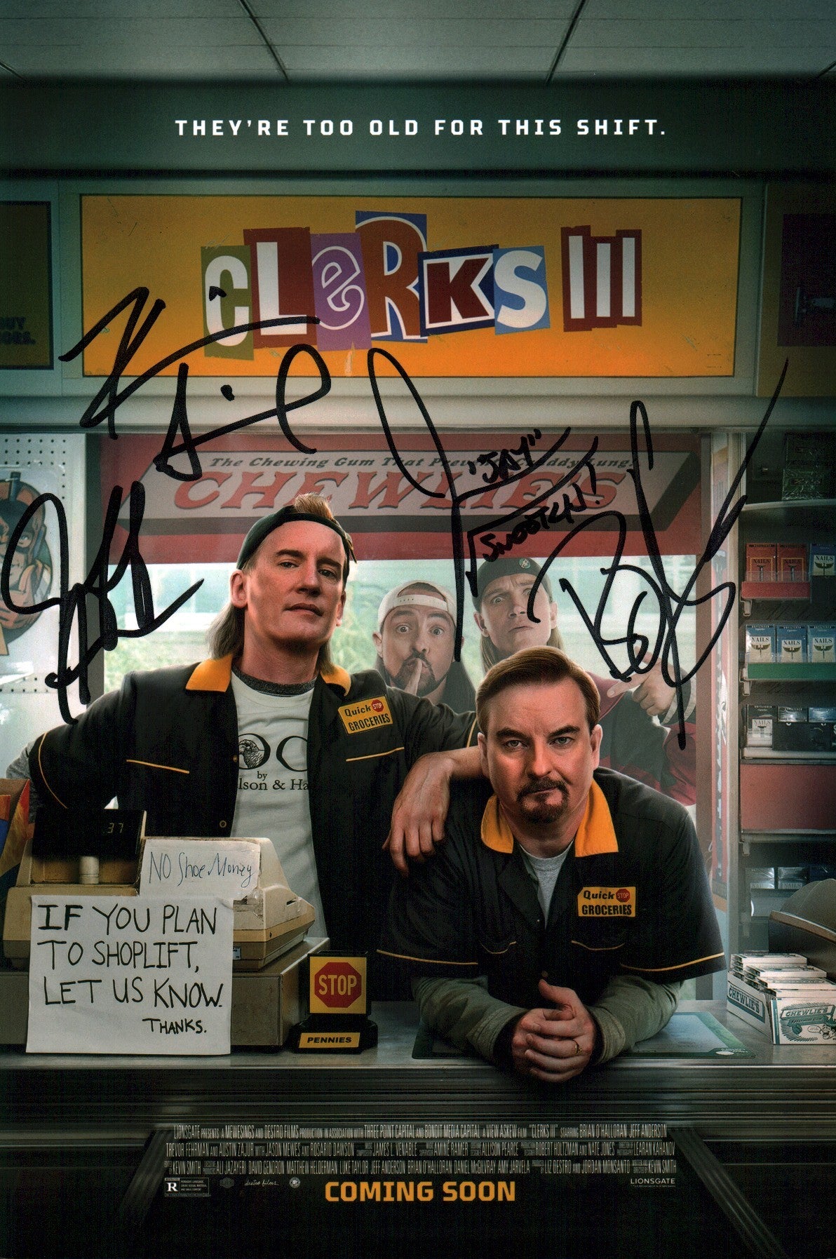 Clerks 8x12 Signed Photo Cast x4 Anderson, O'Halloran, Mewes, Smith JSA Certified Autograph