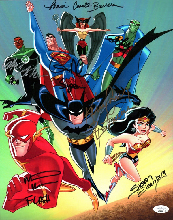 Justice League 11x14 Photo Poster Cast x7 Signed  Canals-Barrera Conroy Lumbly Eisenberg Lamarr Newbern Rosenbaum JSA Certified Autograph