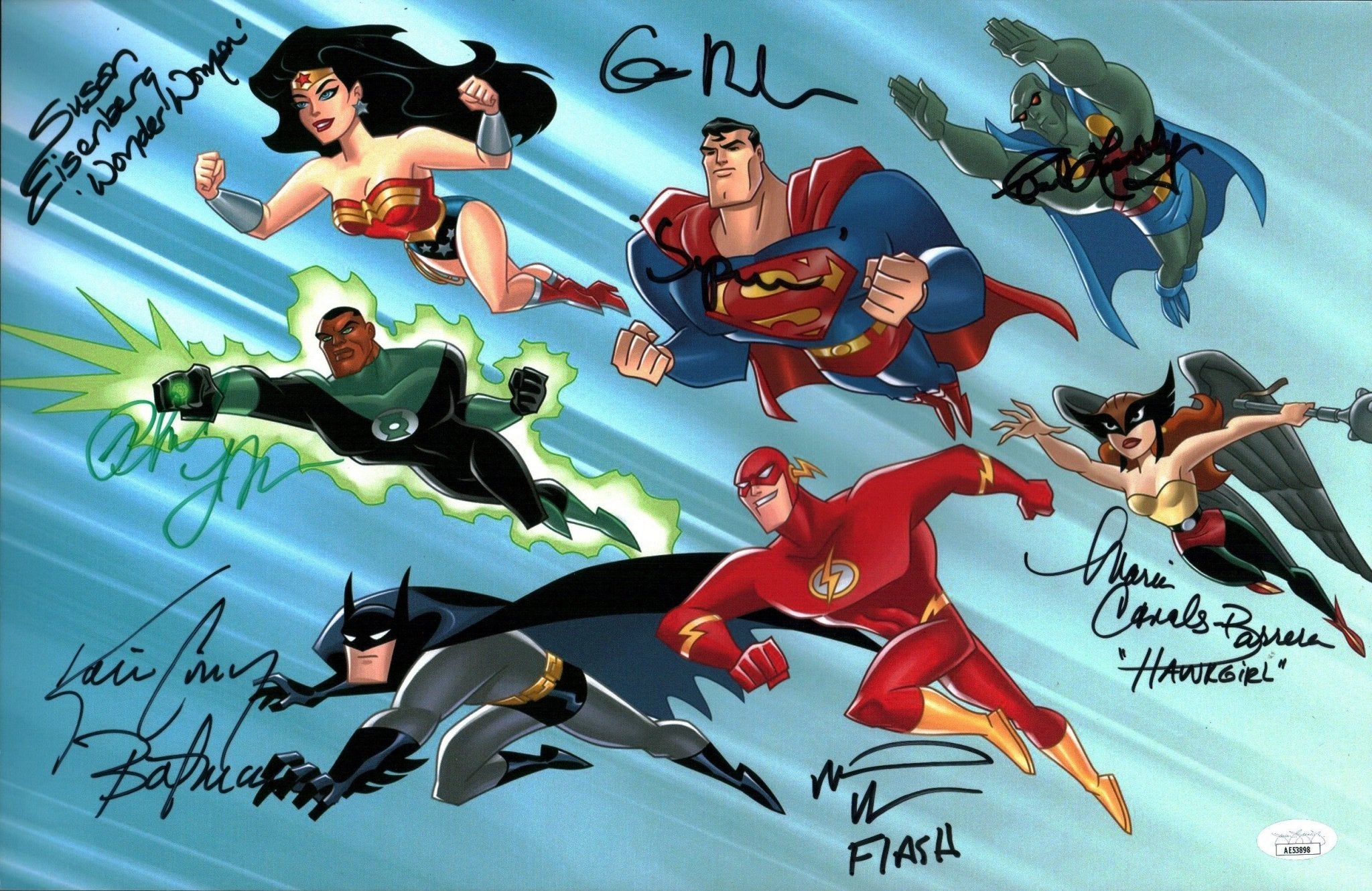 Justice League 11x17 Photo Poster Cast x6 Signed Canals-Barrera Conroy Lumbly Lamarr Newbern Rosenbaum JSA Certified Autograph