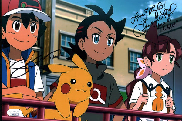 Pokemon 8x10 Photo Cast x2 Signed Sarah Natochenny, Cherami Leigh JSA Certified Autograph