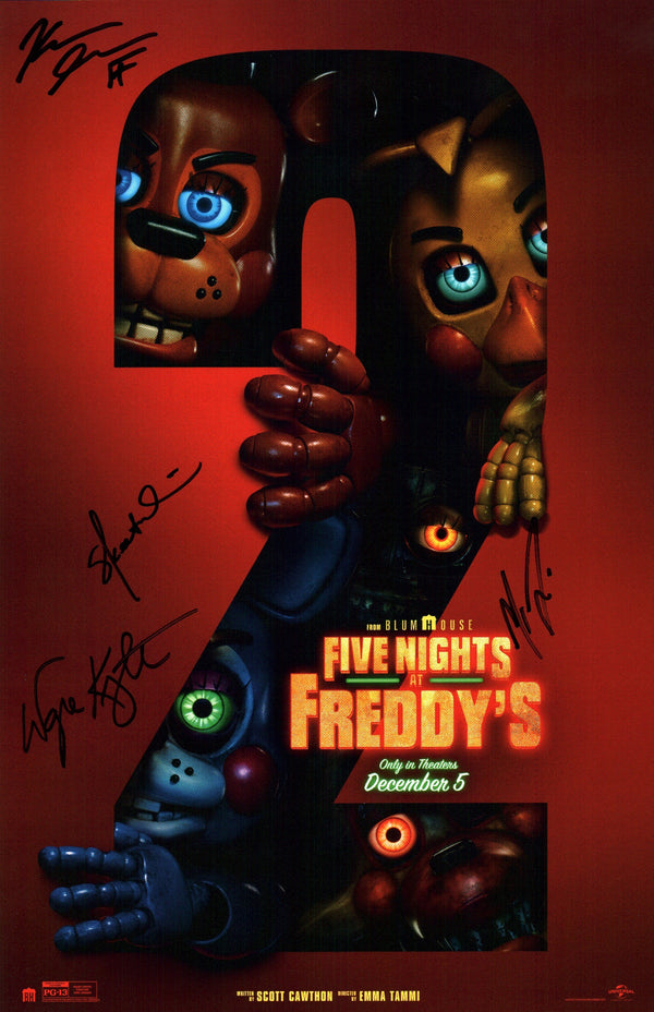 Five Nights at Freddy's 11x17 Photo Poster Cast x4 Lillard, Goff, Ulrich, Knight Signed Signed JSA Certified Autograph