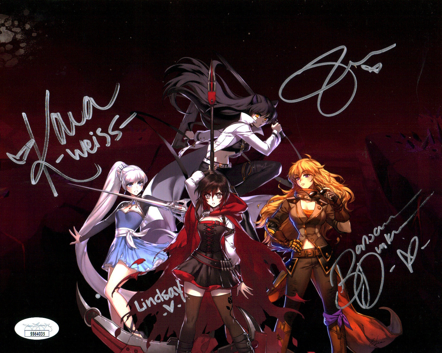 RWBY 8x10 Photo Cast x4 Signed Jones, Dunkelman, Eberle, Zech JSA Certified Autograph