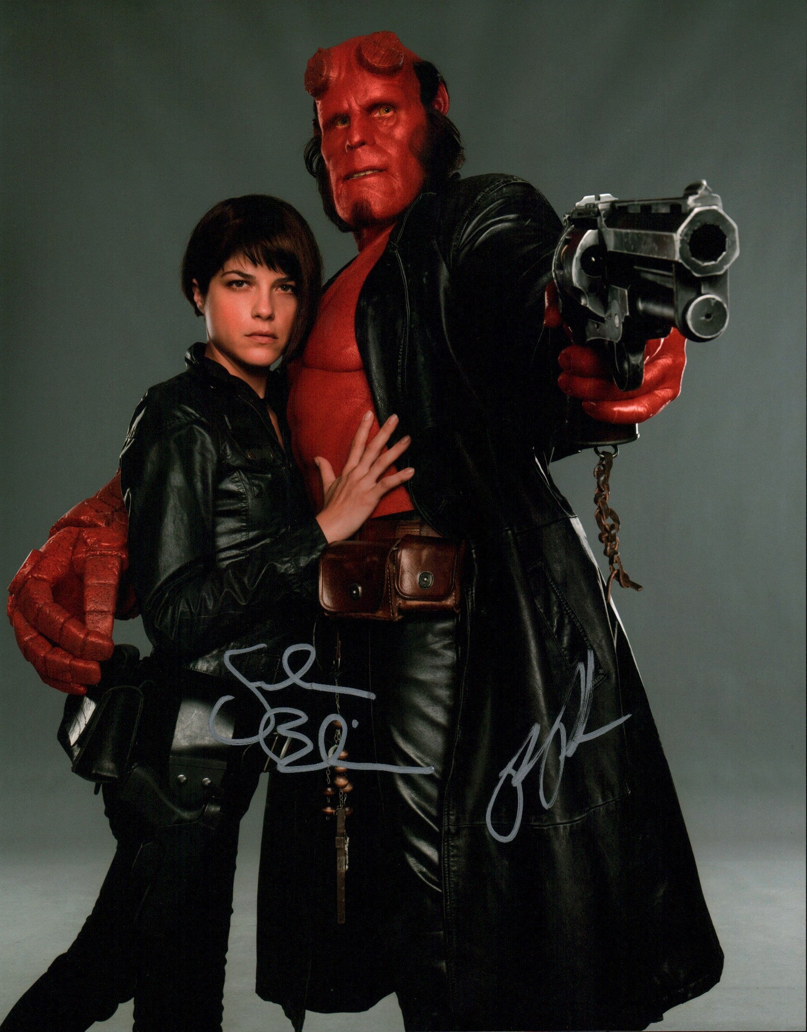 Hellboy 11x14 Photo Poster Cast x2 Signed Selma Blair, Ron Perlman JSA Certified Autograph