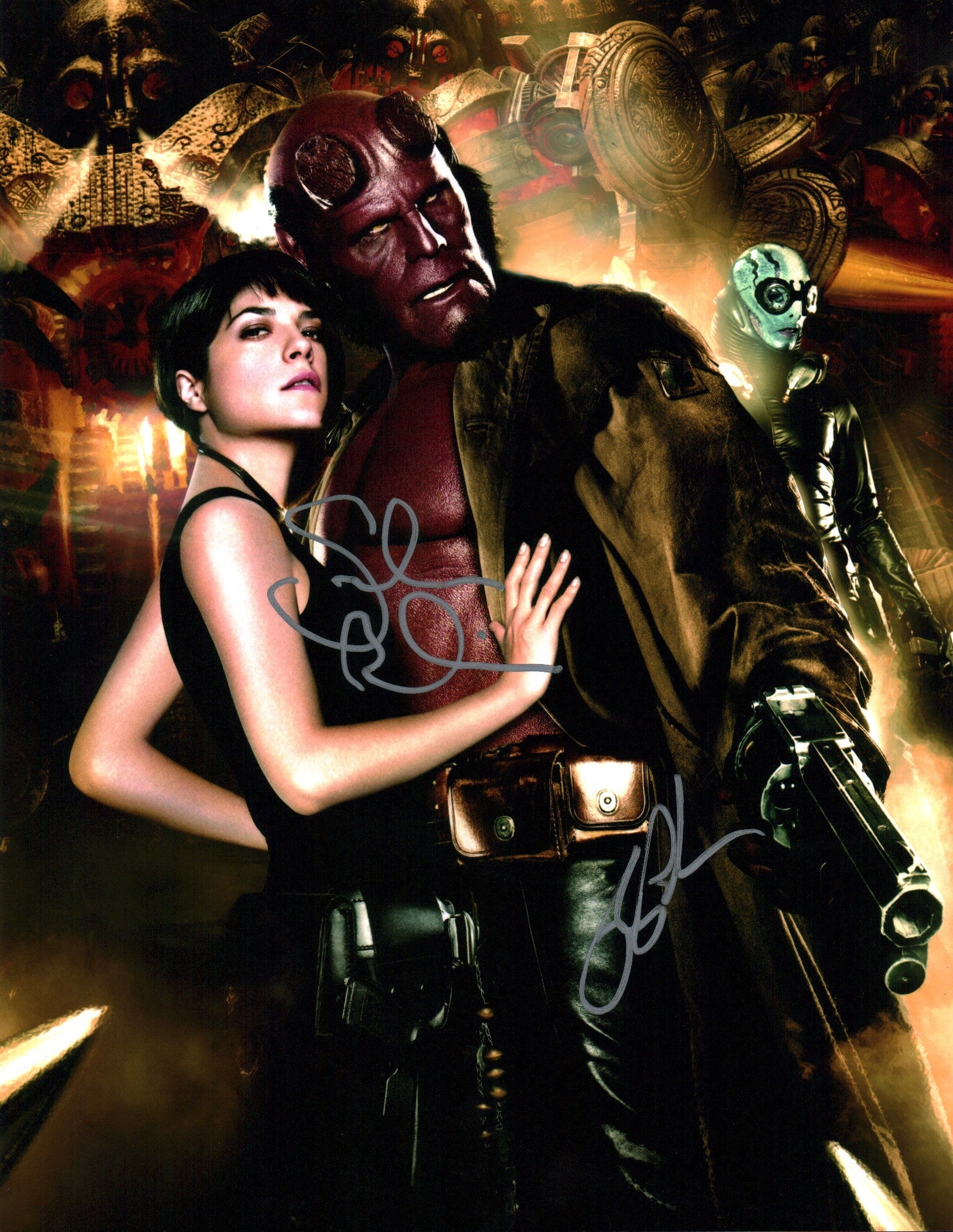 Hellboy 11x14 Photo Poster Cast x2 Signed Selma Blair, Ron Perlman JSA Certified Autograph