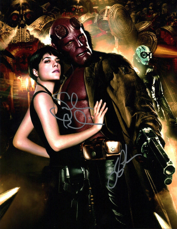 Hellboy 11x14 Photo Poster Cast x2 Signed Selma Blair, Ron Perlman JSA Certified Autograph