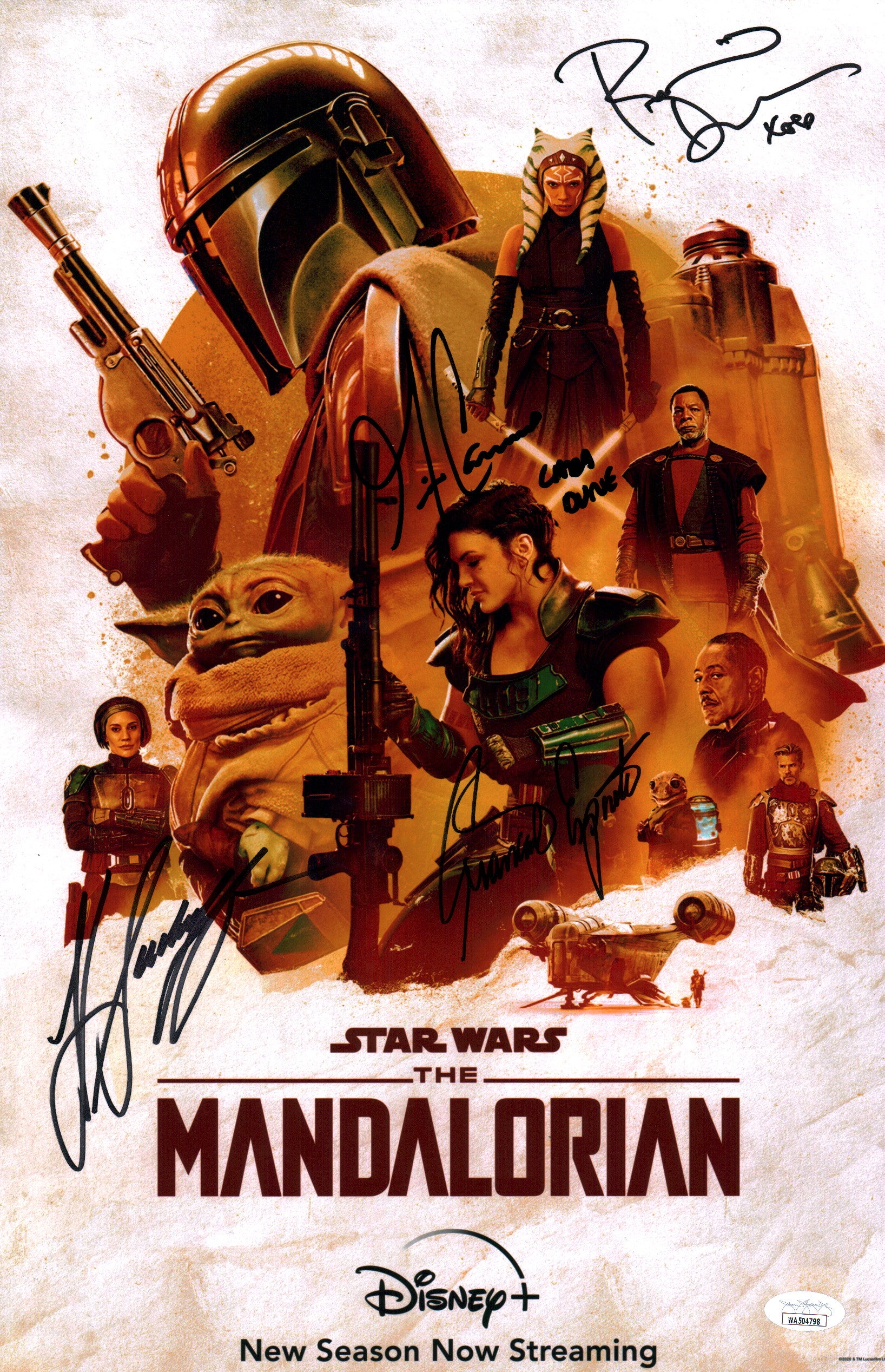 Star Wars The Mandalorian 11x17 Photo Poster Cast x3 Signed Carano, Dawson, Esposito Sackhoff Swallow JSA Certified Autograph