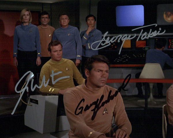 Star Trek 8x10 Photo Cast x3 Signed Shatner, Takei, Lockwood JSA Certified Autograph