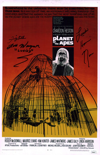 Planet of the Apes 11x17  Harrison Wagner Silla cast x3 Signed Photo Poster JSA Certified Autograph
