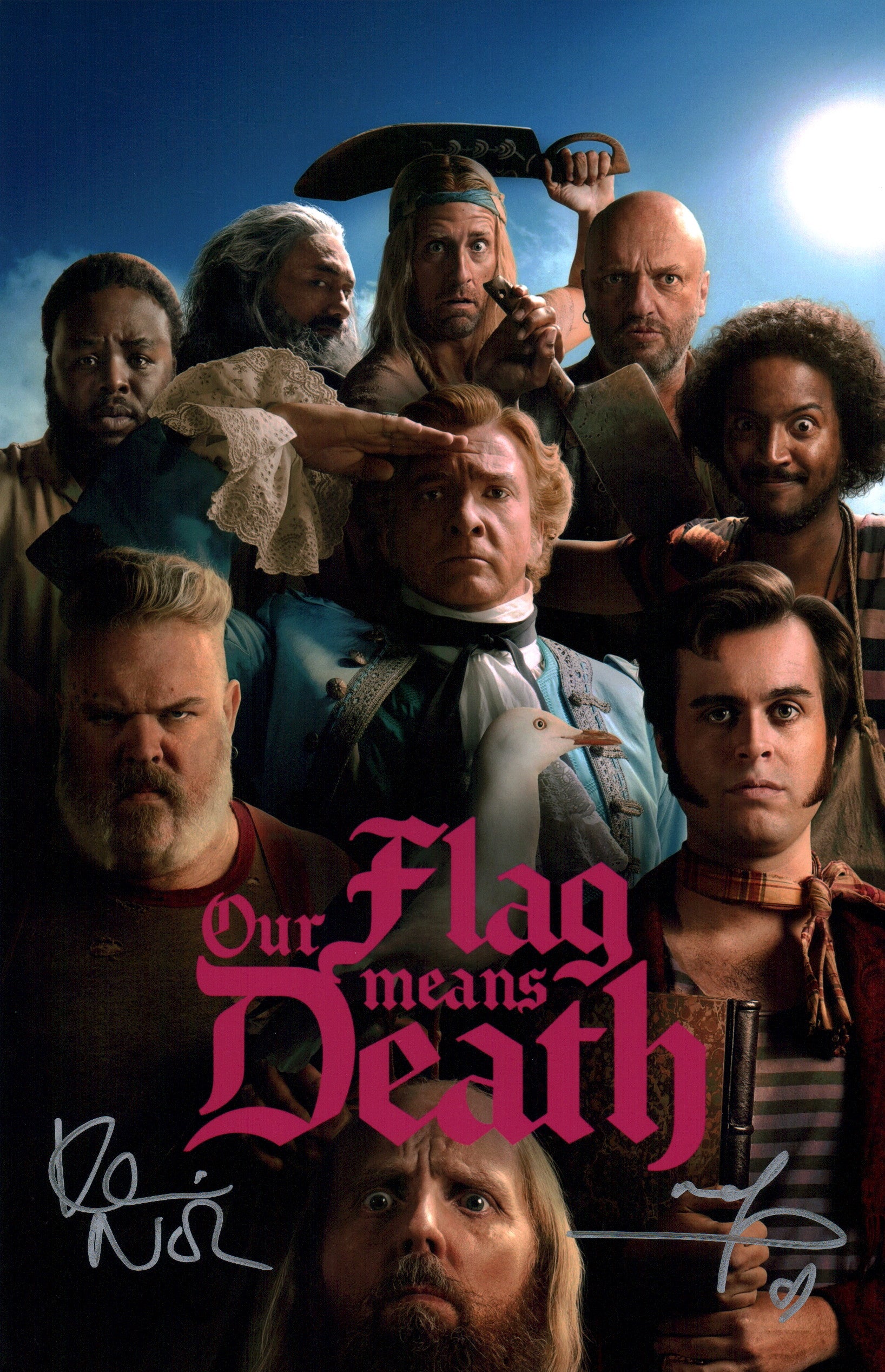 Our Flag Means Death 11x17 Photo Poster Cast x2 Signed Kristian Nairn, Nathan Foad Photo JSA Certified Autograph