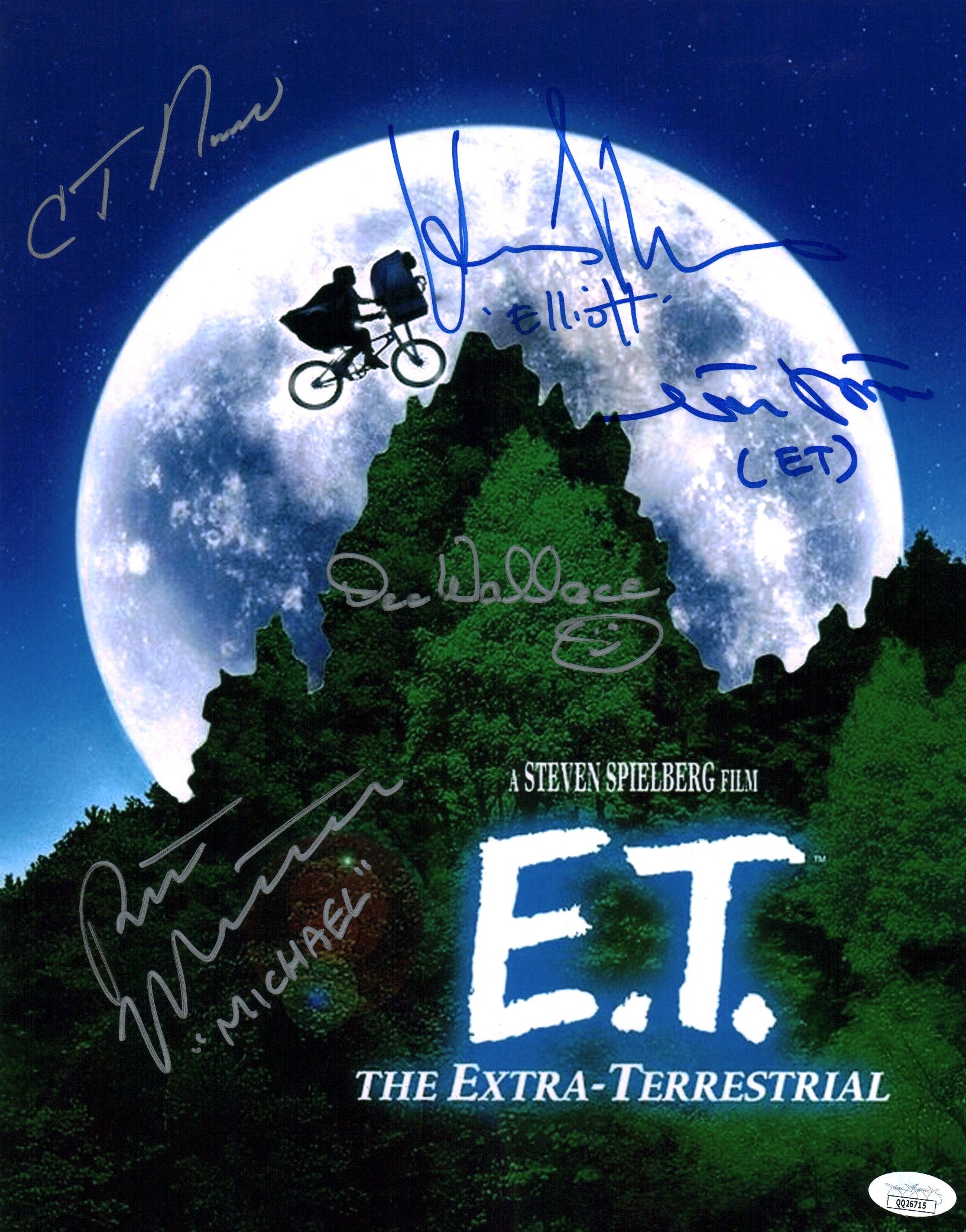 ET The Extra Terrestrial 11X14 Cast x5 DeMerrit Thomas Wallace MacNaughton Howell Signed Mini Poster JSA Certified Autograph