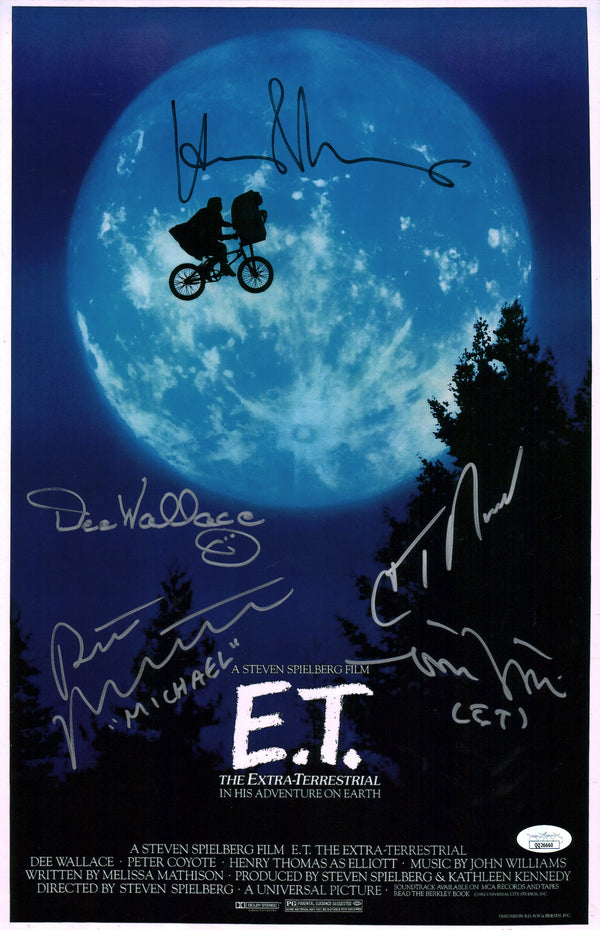 ET The Extra Terrestrial 11X17  Cast x5 DeMeritt Thomas Wallace MacNaughton Howell Signed Mini Poster JSA Certified Autograph